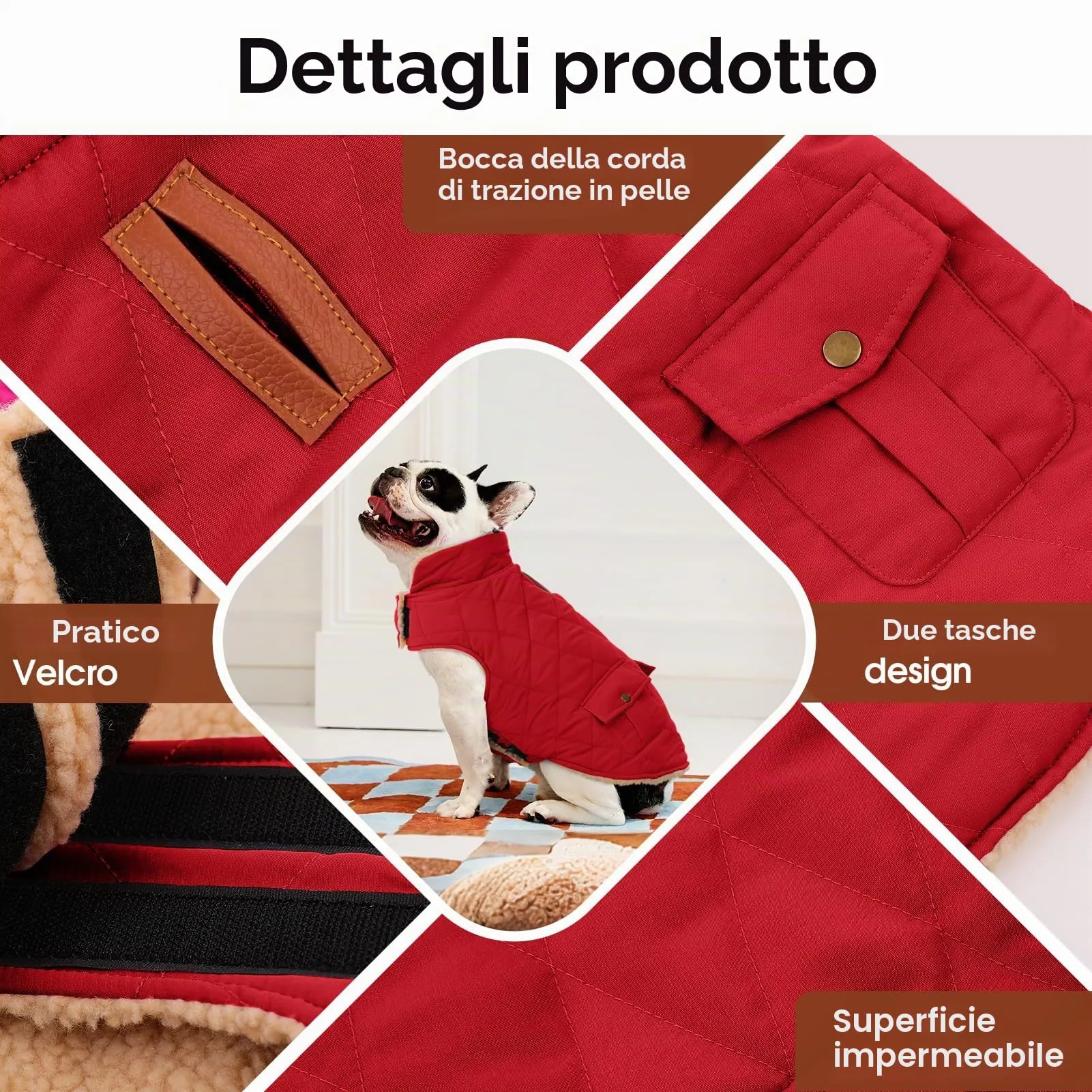 CITÉTOILE Gilet Termico Invernale per Cani in Lana Spessa Rosso M - immagine 3