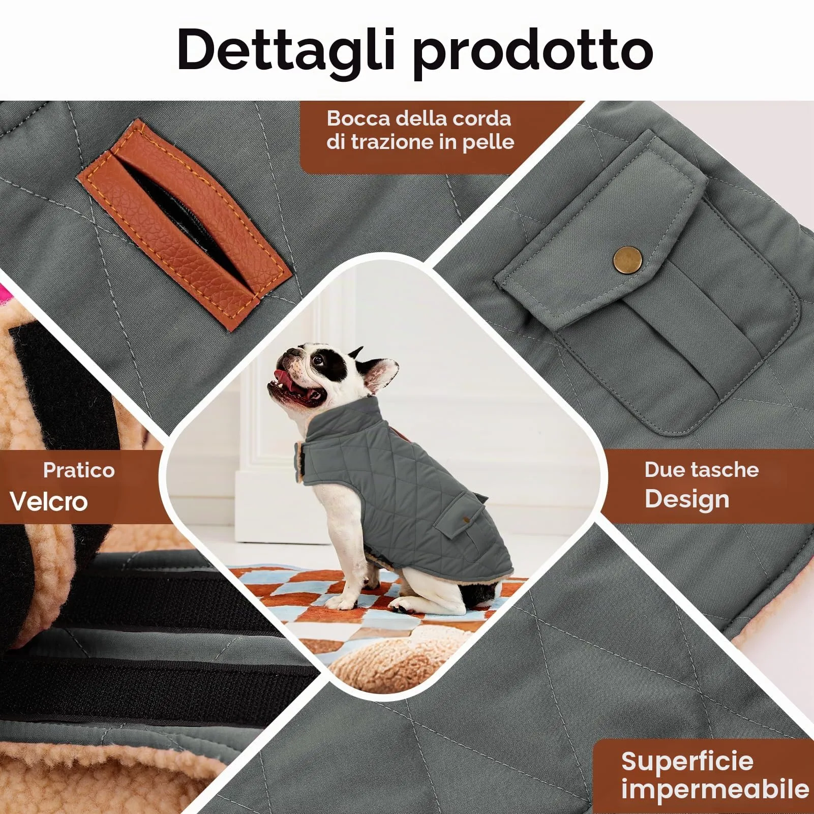 CITÉTOILE Gilet Termico Invernale per Cani in Lana Spessa Grigio L - immagine 3