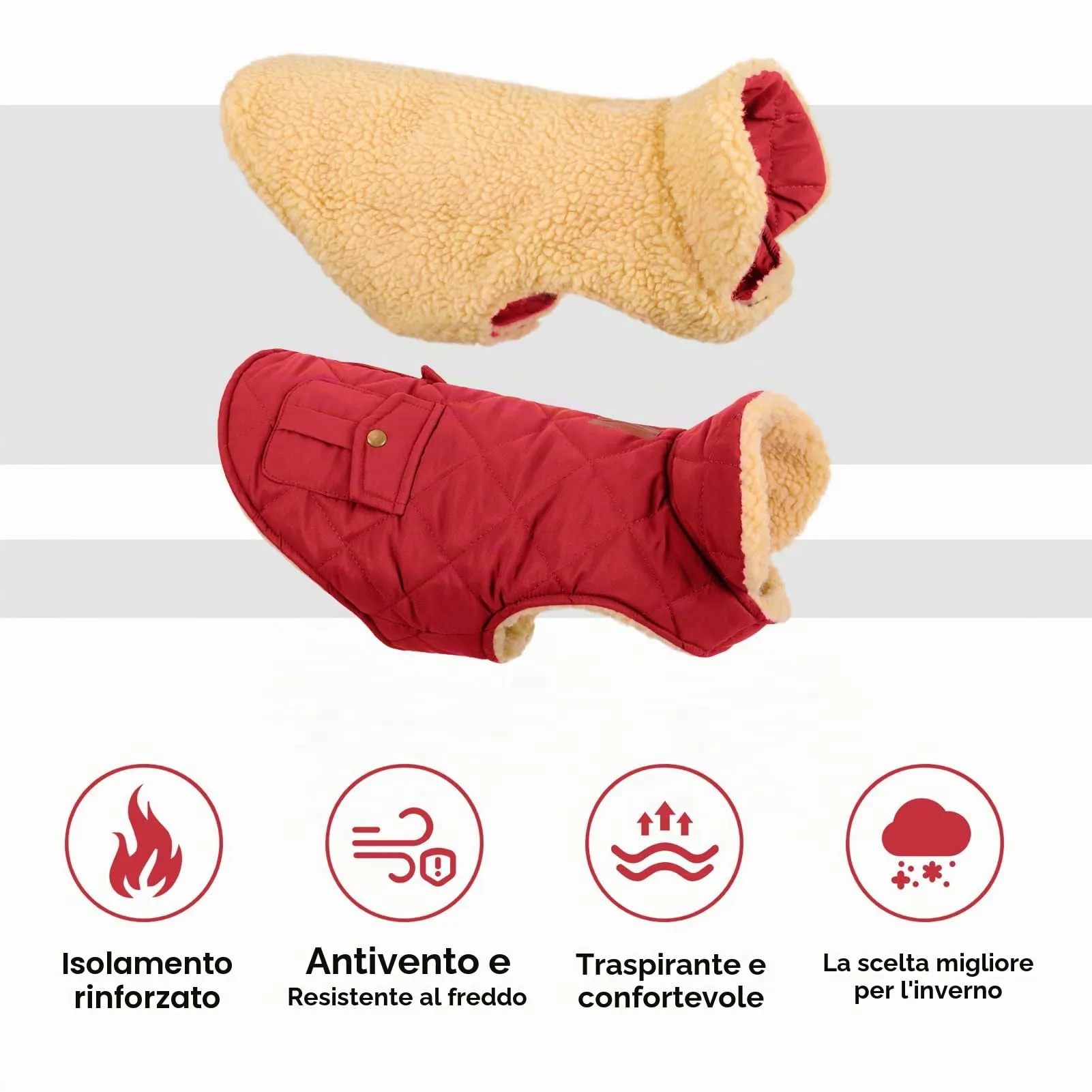 CITÉTOILE Gilet Termico Invernale per Cani in Lana Spessa Rosso XS - immagine 4