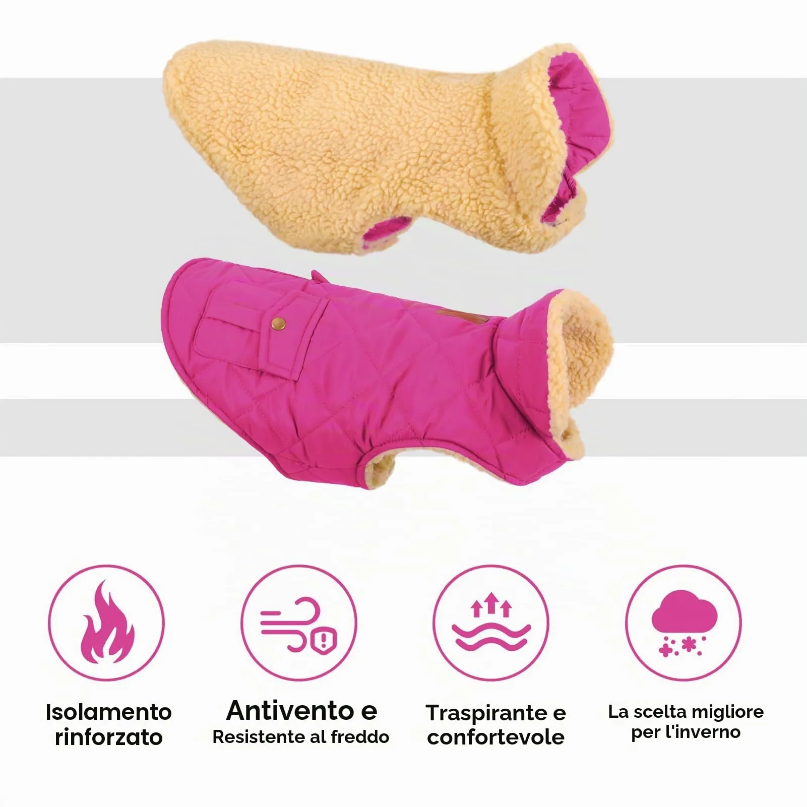 CITÉTOILE Gilet Termico Invernale per Cani in Lana Spessa Rosa S - immagine 4