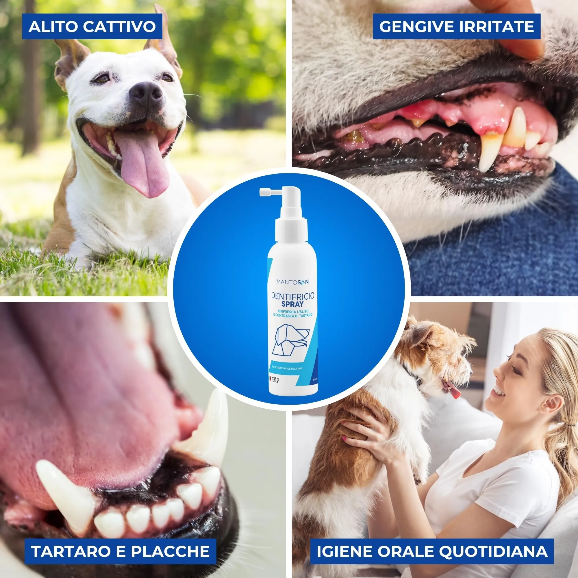 Mantosan Dentifricio Spray per Cani 150ml per Pulizia Denti Gengive Tartaro Alitosi con Clorexidina Olio di Neem Menta Rinfresca Alito Contrasta Tartaro Lenisce Gengive Igiene Orale Senza Risciacquo - immagine 4