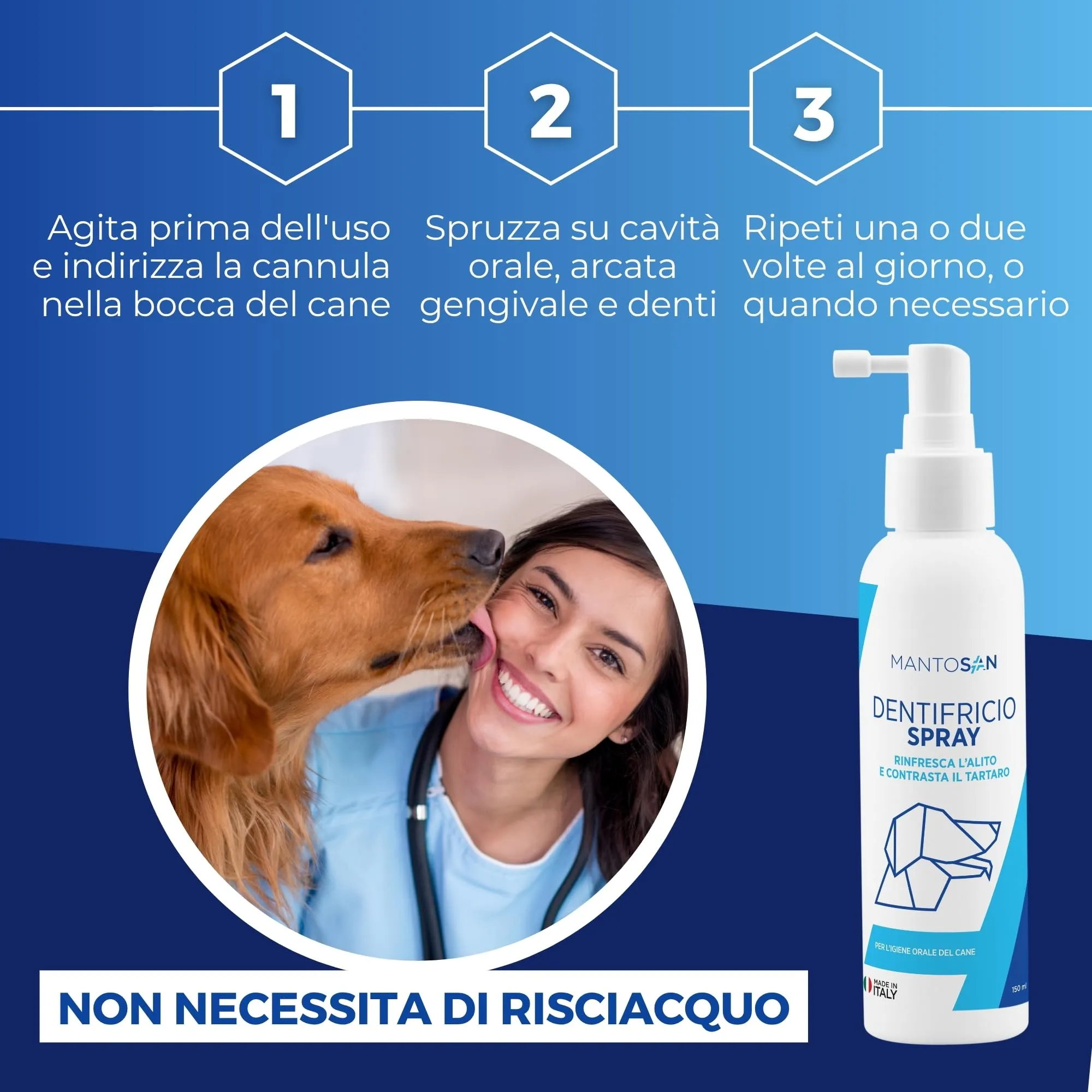 Mantosan Dentifricio Spray per Cani 150ml per Pulizia Denti Gengive Tartaro Alitosi con Clorexidina Olio di Neem Menta Rinfresca Alito Contrasta Tartaro Lenisce Gengive Igiene Orale Senza Risciacquo - immagine 5