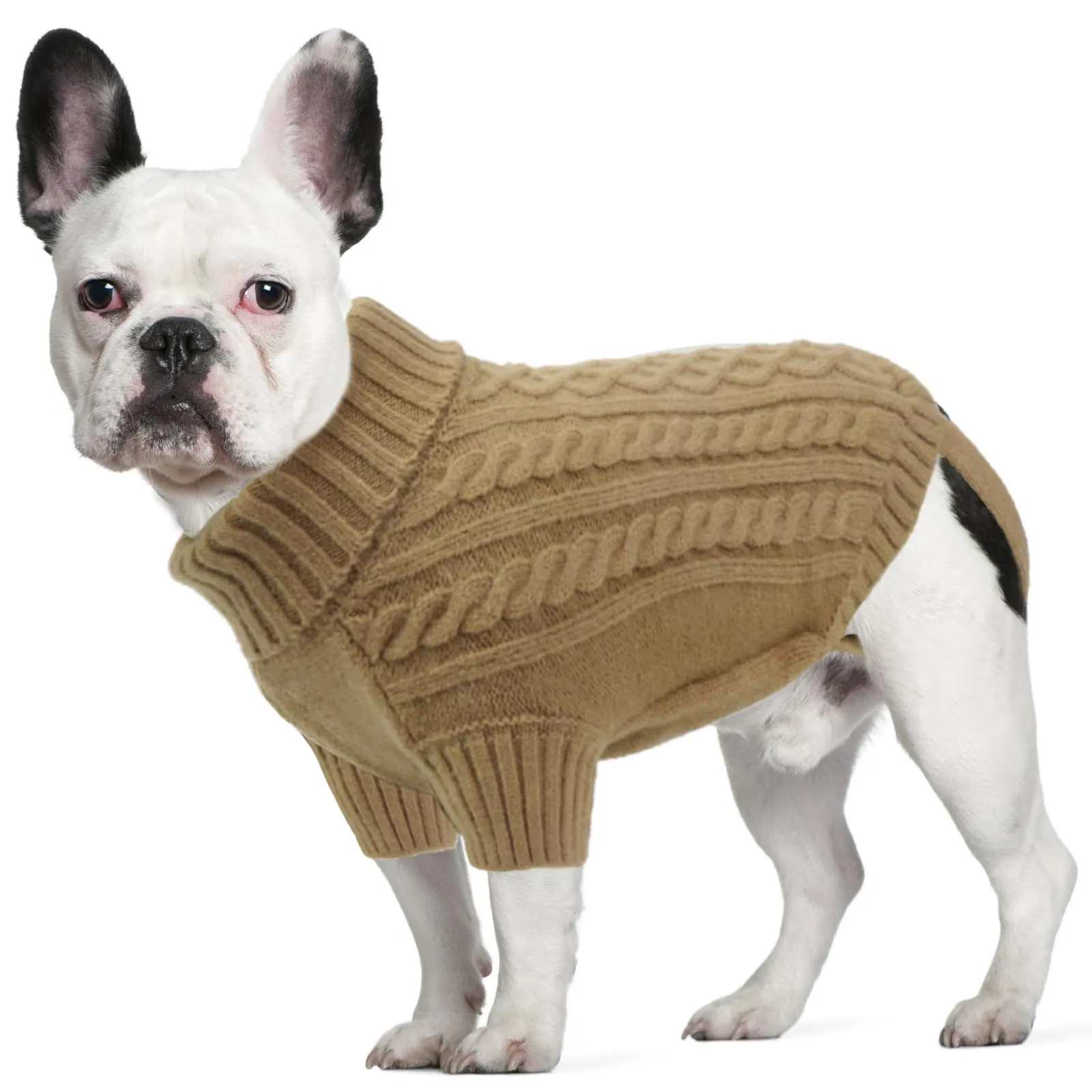 LiebeDD Maglione Cane Taglia Media - Caldo Maglioncino Cane Invernale Termica Dolcevita Lavorare a Maglia Cani Classico & Elegante Maglioncini Pile per Cani Bulldog Francese (Cammello L) - immagine 1