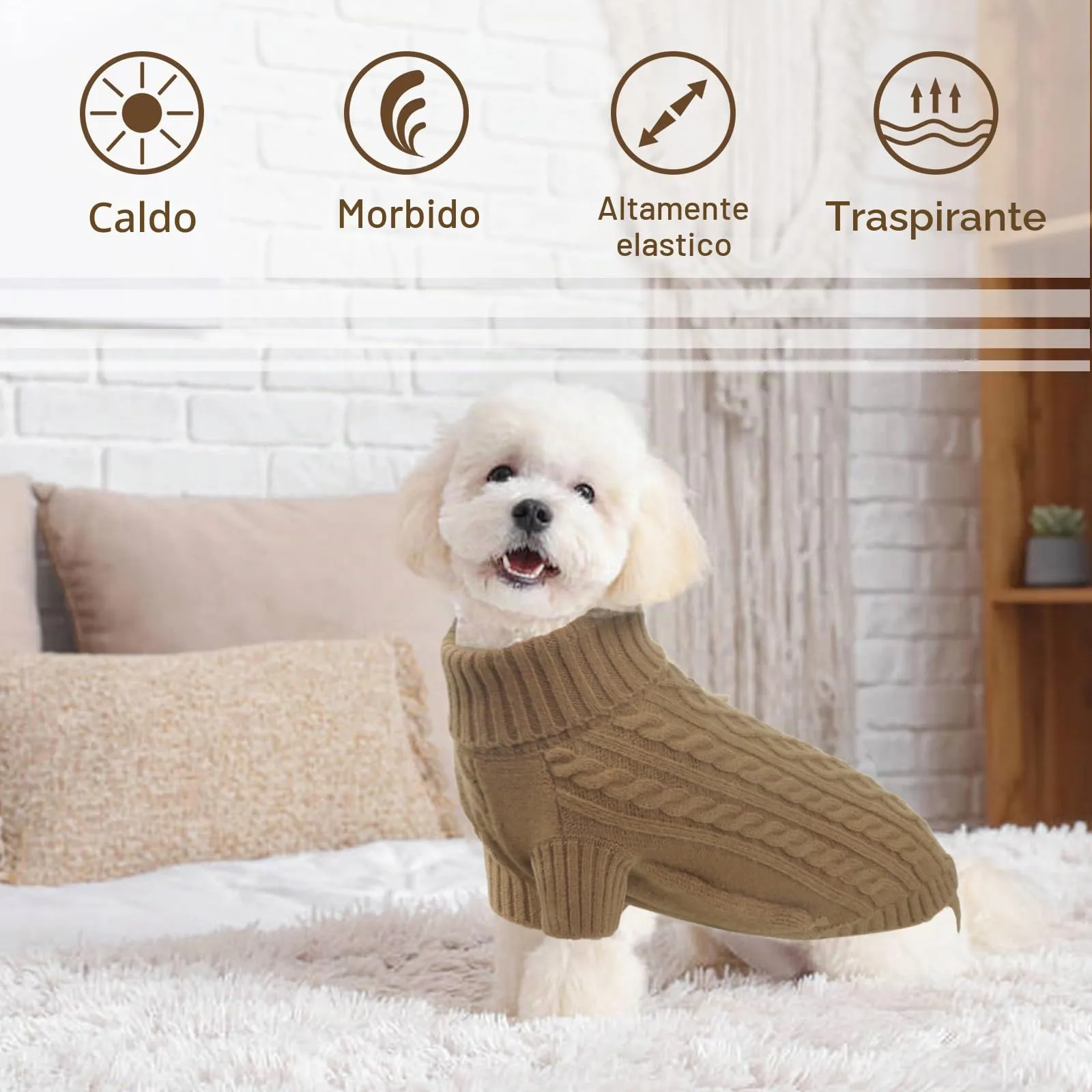 LiebeDD Maglione Cane Taglia Media - Caldo Maglioncino Cane Invernale Termica Dolcevita Lavorare a Maglia Cani Classico & Elegante Maglioncini Pile per Cani Bulldog Francese (Cammello L) - immagine 2