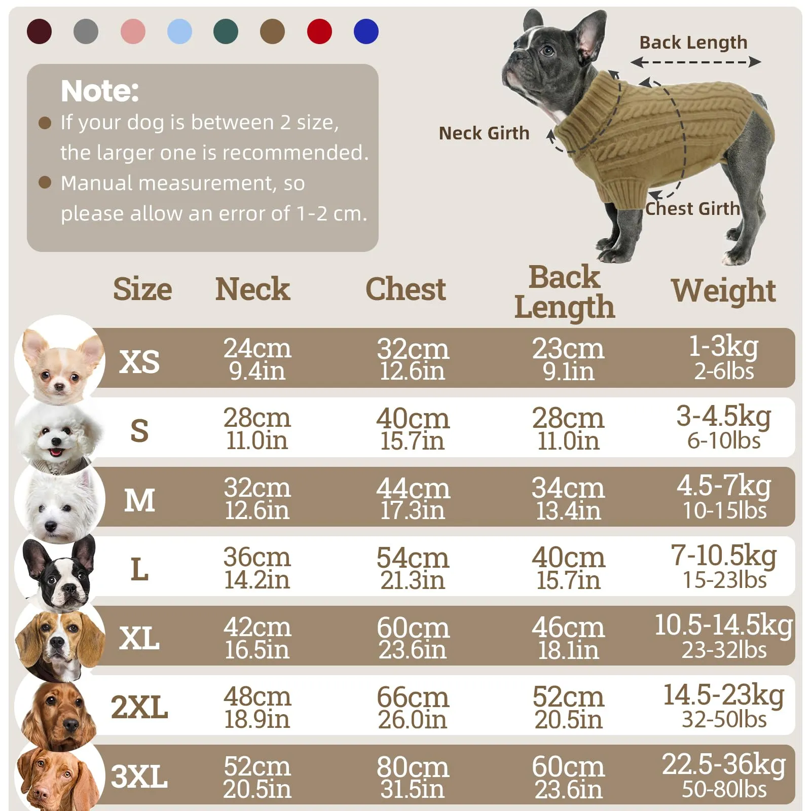 LiebeDD Maglione Cane Taglia Media - Caldo Maglioncino Cane Invernale Termica Dolcevita Lavorare a Maglia Cani Classico & Elegante Maglioncini Pile per Cani Bulldog Francese (Cammello L) - immagine 3