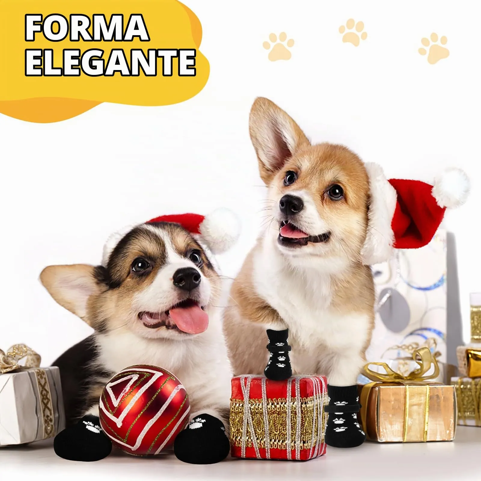 AUAUY Calzini per Cani Antiscivolo, Proteggi Zampe Calzini, Nero, M - immagine 5