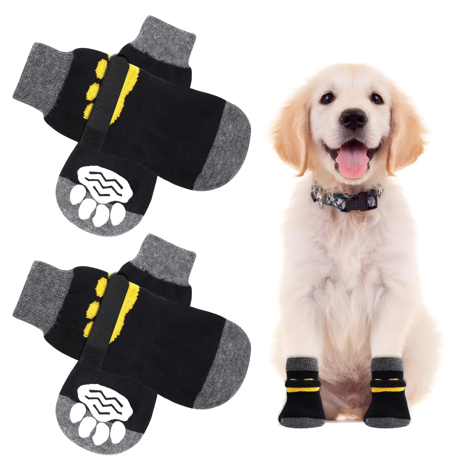 AUAUY Calzini per Cani Antiscivolo, Proteggi Zampe Calzini, Giallo, S - immagine 1