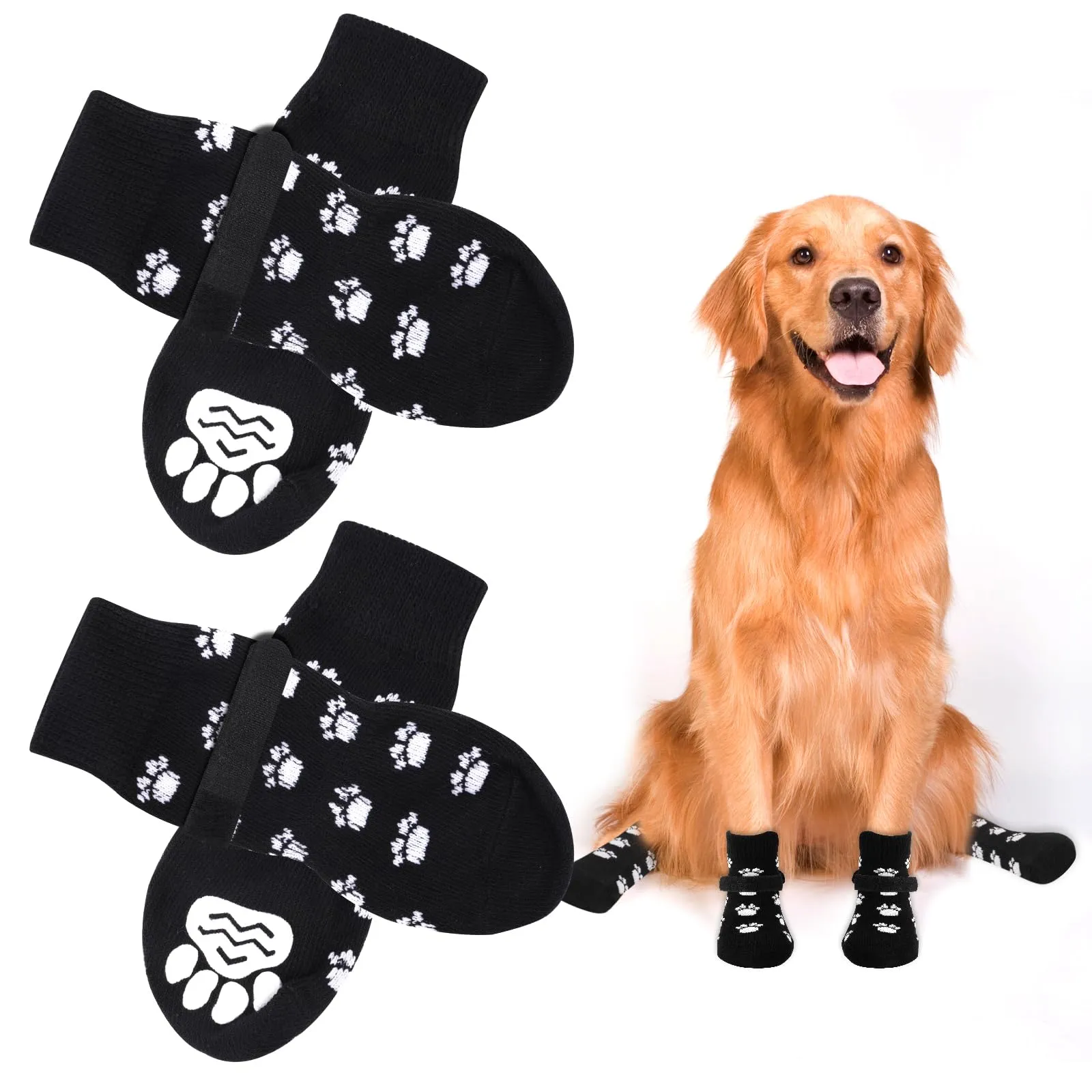 AUAUY Calzini per Cani Antiscivolo, Proteggi Zampe Calzini, Nero, L - immagine 1