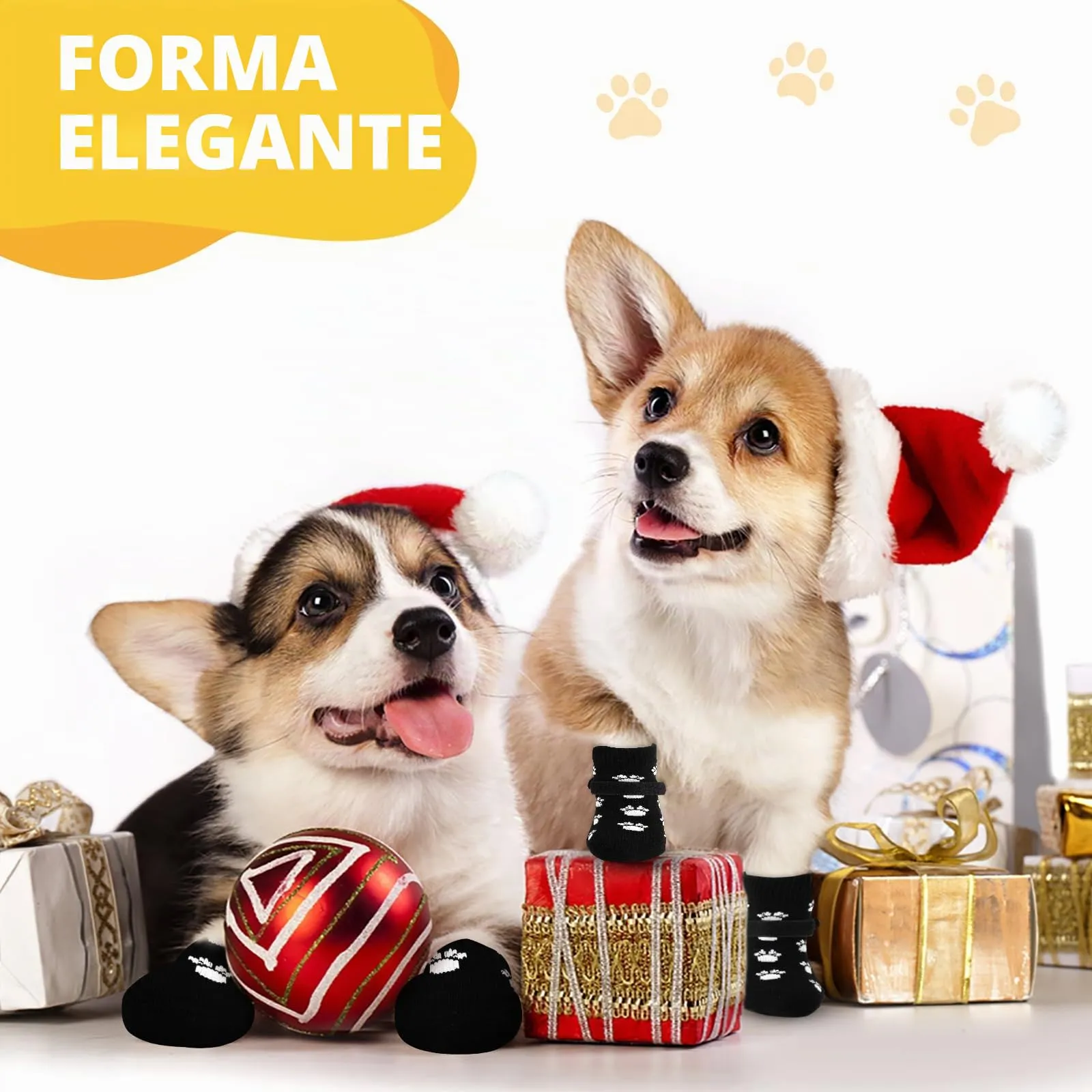 AUAUY Calzini per Cani Antiscivolo, Proteggi Zampe Calzini, Nero, L - immagine 4