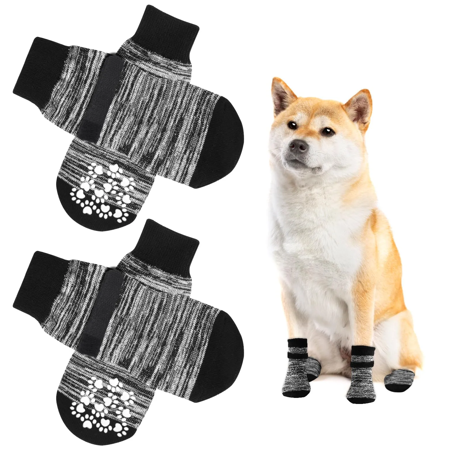 AUAUY Calzini per Cani Antiscivolo, Proteggi Zampe Calzini,Grigio Sfumato,M - immagine 1