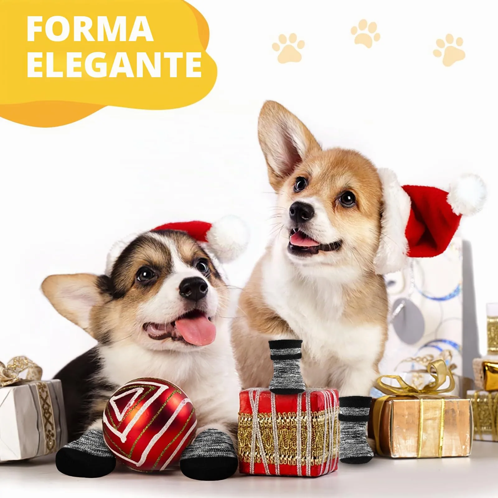 AUAUY Calzini per Cani Antiscivolo, Proteggi Zampe Calzini,Grigio Sfumato,M - immagine 4
