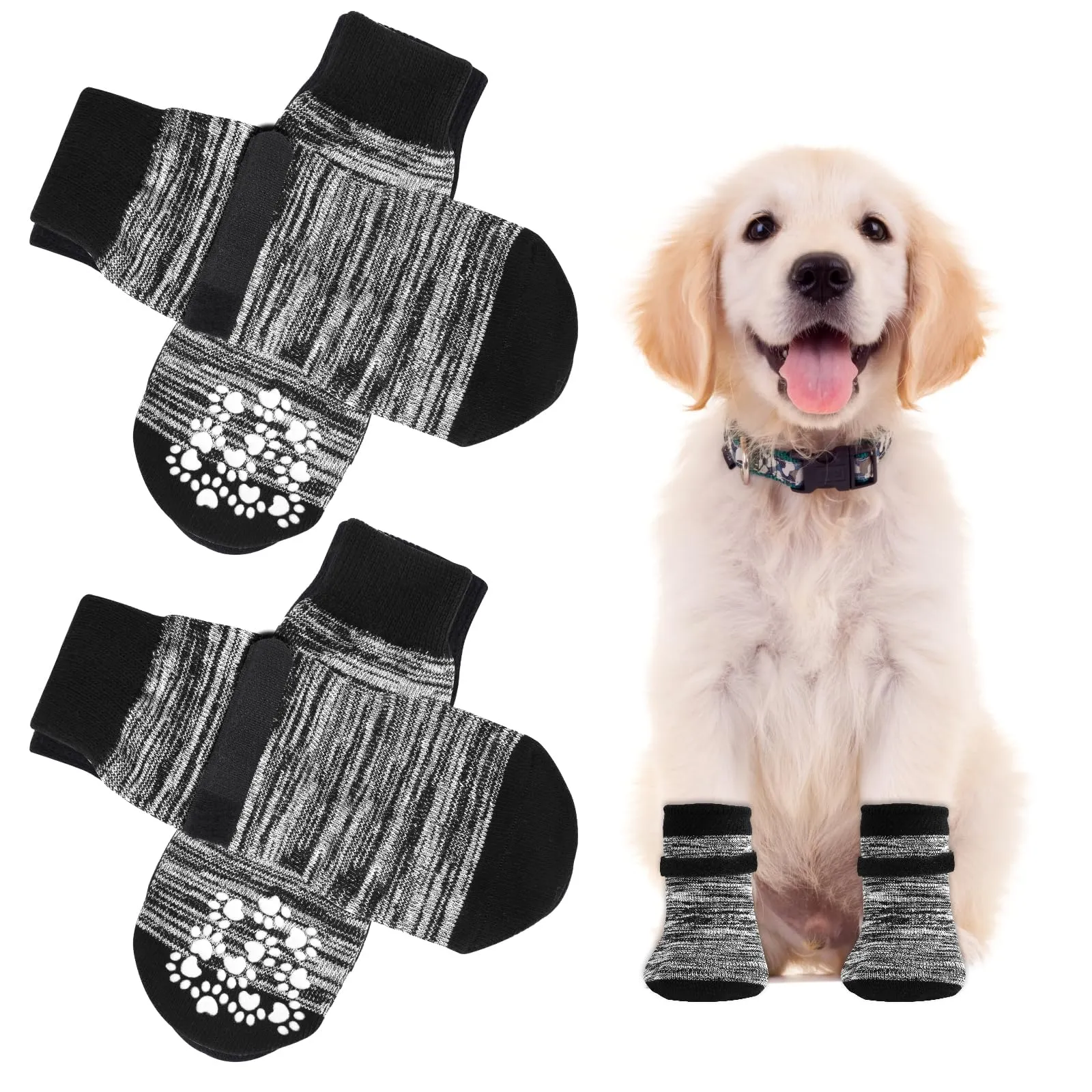 AUAUY Calzini per Cani Antiscivolo, Proteggi Zampe Calzini,Grigio Sfumato,S - immagine 1