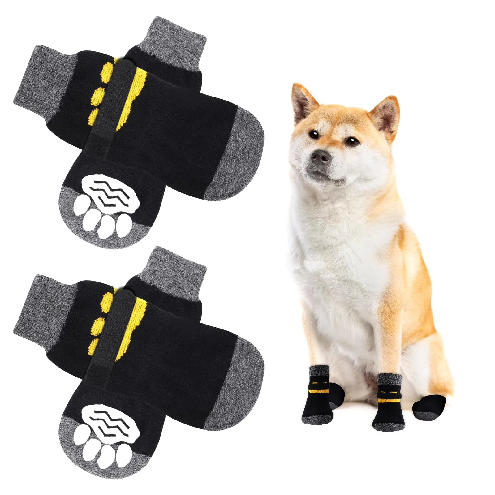 AUAUY Calzini per Cani Antiscivolo, Proteggi Zampe Calzini, Giallo, M - immagine 1