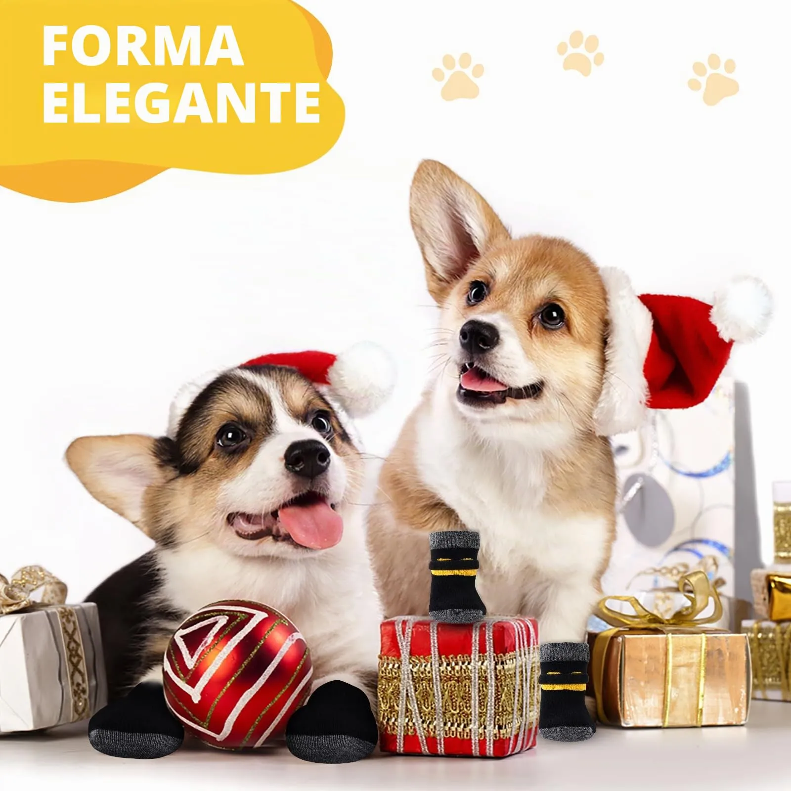 AUAUY Calzini per Cani Antiscivolo, Proteggi Zampe Calzini, Giallo, M - immagine 4