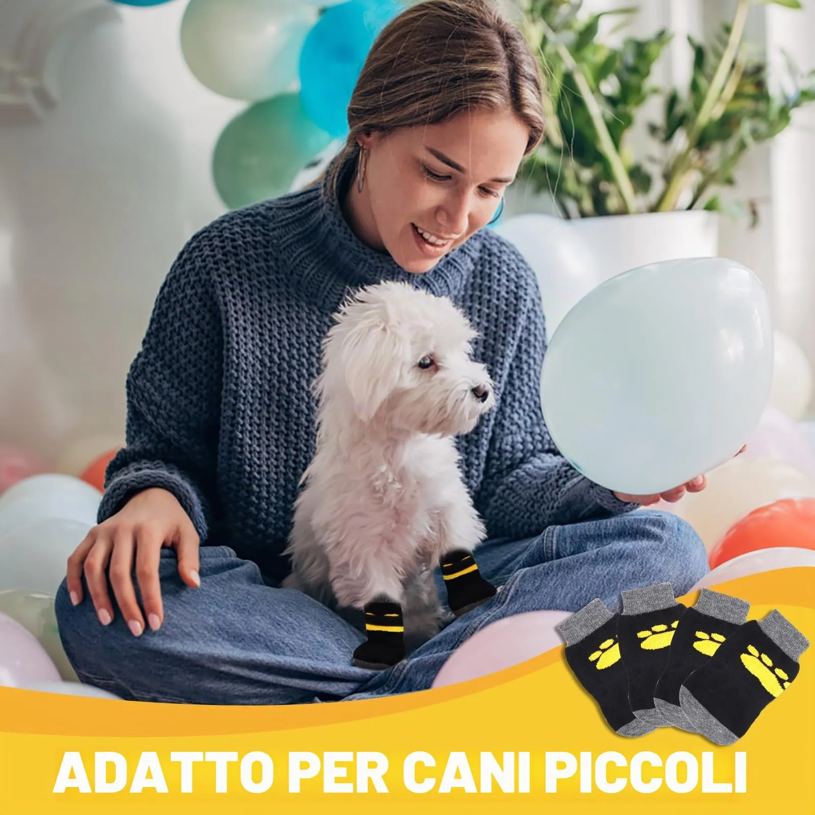 AUAUY Calzini per Cani Antiscivolo, Proteggi Zampe Calzini, Giallo, M - immagine 5
