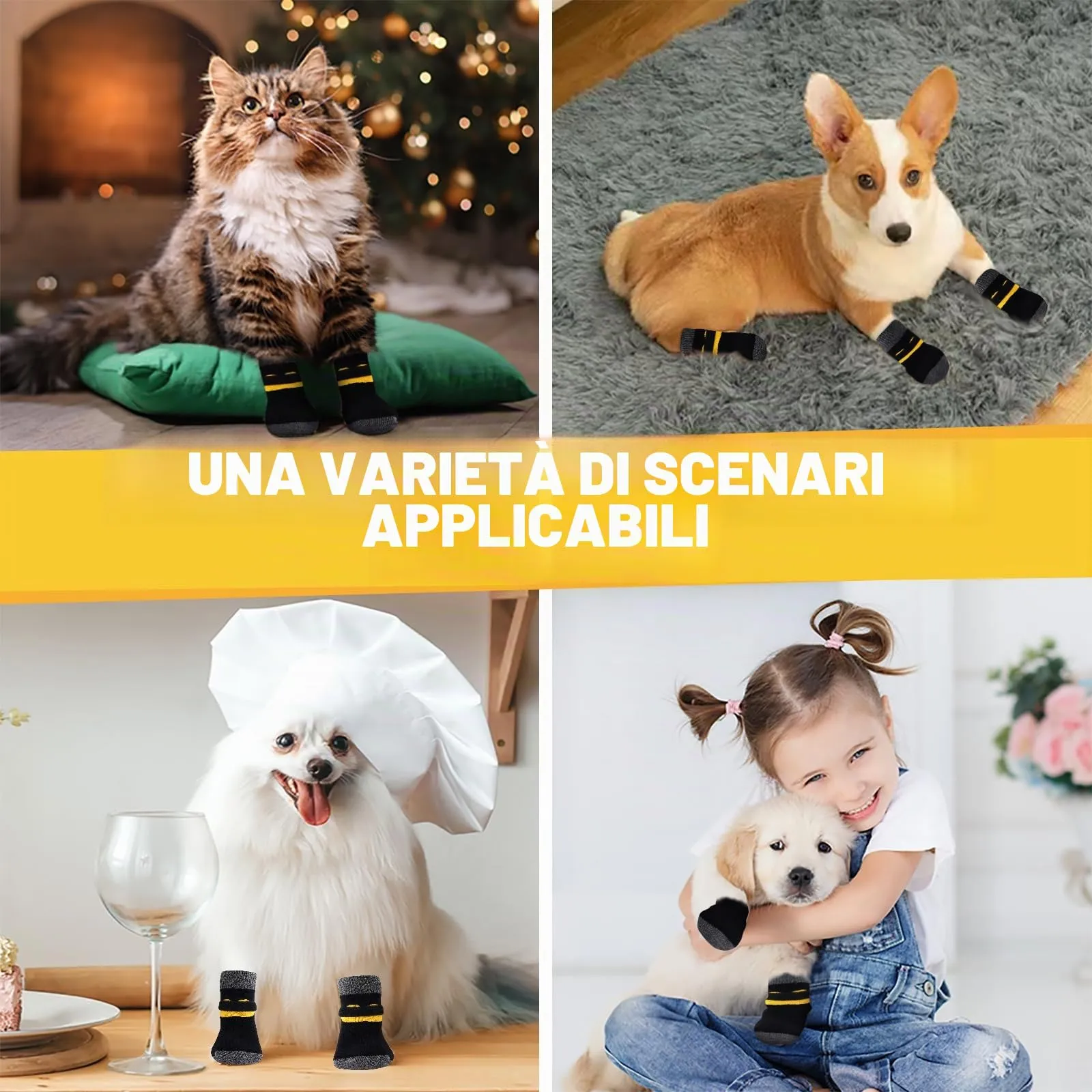 AUAUY Calzini per Cani Antiscivolo, Proteggi Zampe Calzini, Giallo, M - immagine 6