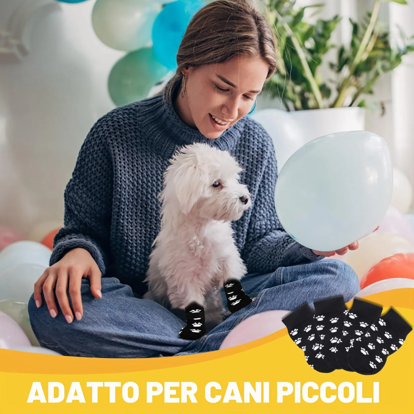 AUAUY Calzini per Cani Antiscivolo, Proteggi Zampe Calzini, Nero, S - immagine 6