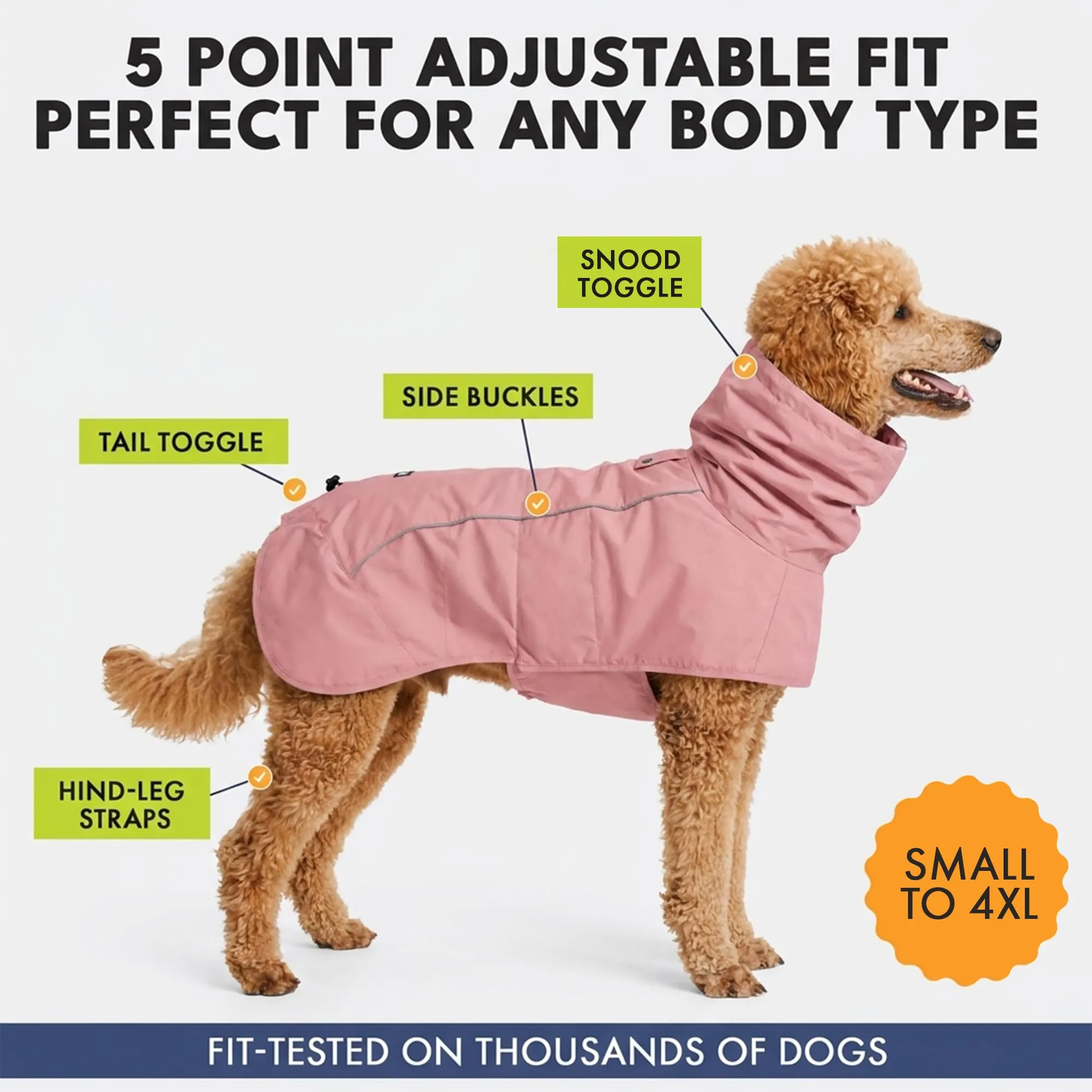 Spark Paws Impermeabile per Cani, Antivento e Impermeabile, Giacca da Pioggia con Riflettore, per Cani di Piccola, Media, Grande e Extra Grande Taglia, Tuta Completa Riflettente e Traspirante - Rosa - immagine 4