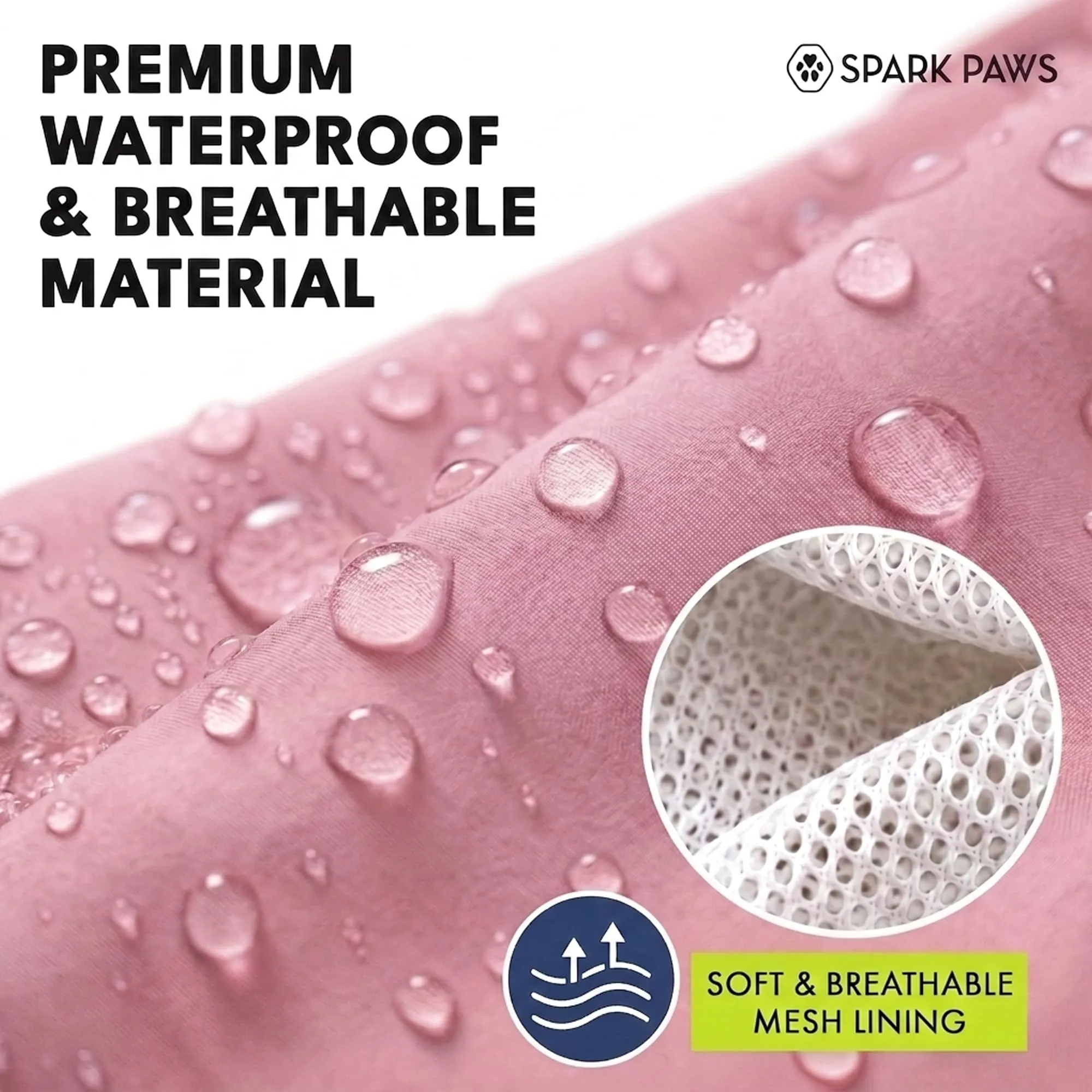 Spark Paws Impermeabile per Cani, Antivento e Impermeabile, Giacca da Pioggia con Riflettore, per Cani di Piccola, Media, Grande e Extra Grande Taglia, Tuta Completa Riflettente e Traspirante - Rosa - immagine 6