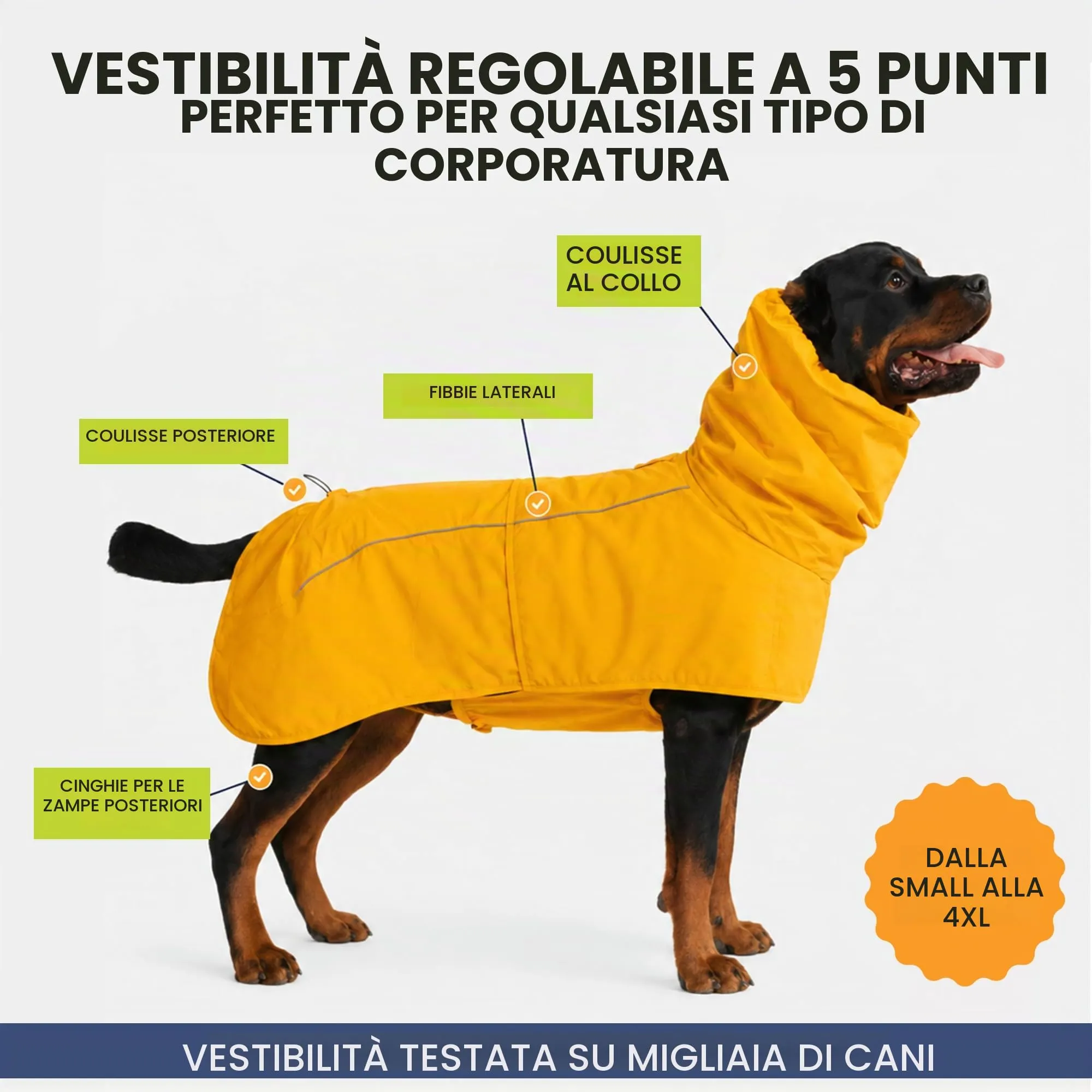 Spark Paws Impermeabile per cani, impermeabile antivento, per cani di taglia piccola, media, grande, extra large, riflettente, traspirante, copertura integrale - giallo senape - L - immagine 4