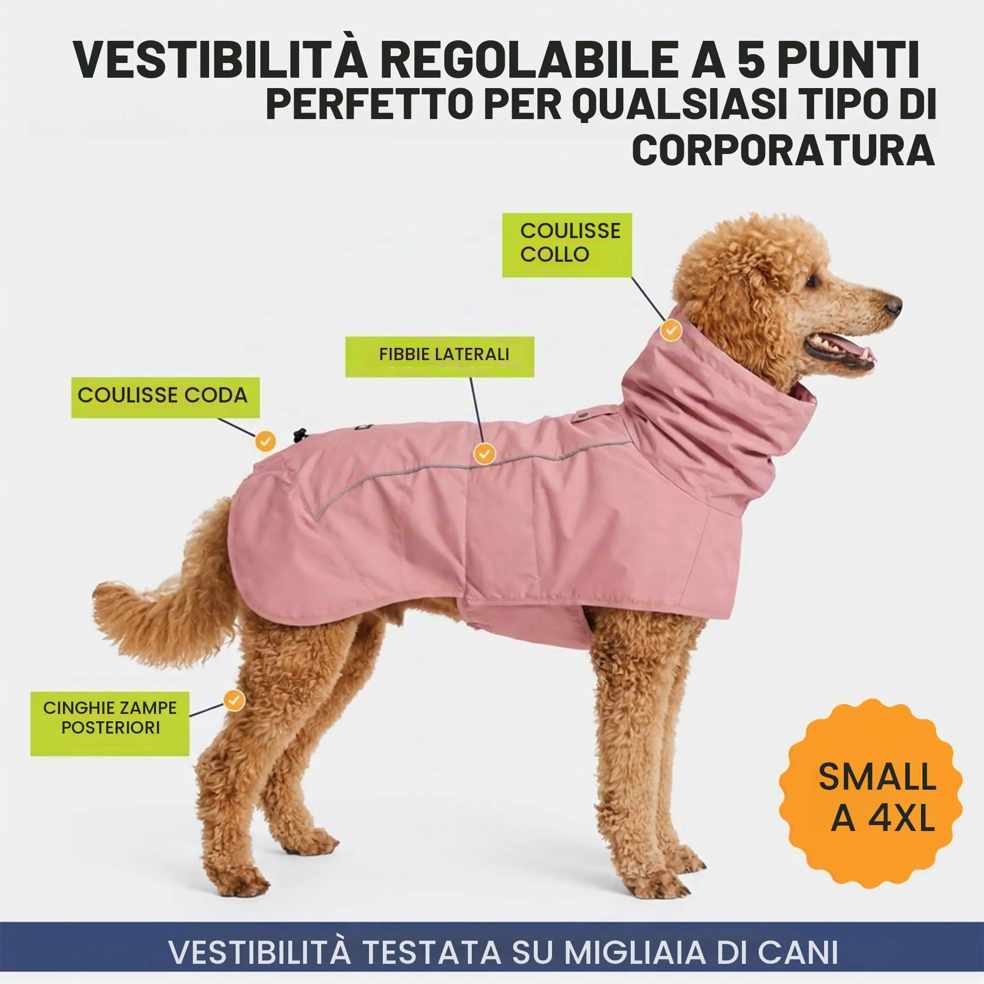 Spark Paws Impermeabile per cani, impermeabile antivento, per cani di taglia piccola, media, grande, extra large, riflettente e traspirante, copertura integrale - rosa mare, 4XL - immagine 4