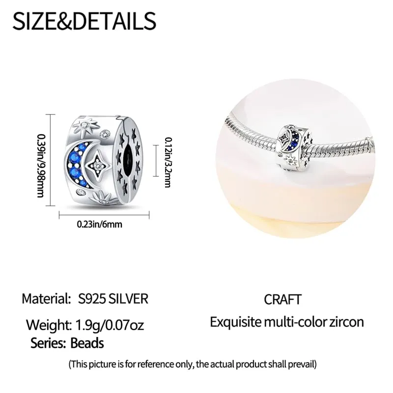 LNQOBU Clip/Stopper Charms per Bracciale Argento 925 Pave Cubic Zirconia Bead Stella Luna Farfalla Blu Gioielli Regalo per Donna - immagine 3