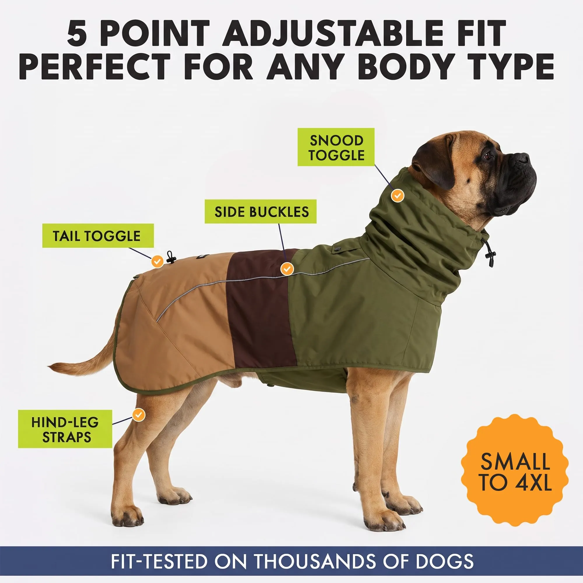 Spark Paws, Impermeabile per cani, resistente al vento, per cani di taglia piccola, media, grande, extra grande, riflettenti, traspiranti, copertura completa del corpo, abbigliamento impermeabile - immagine 4