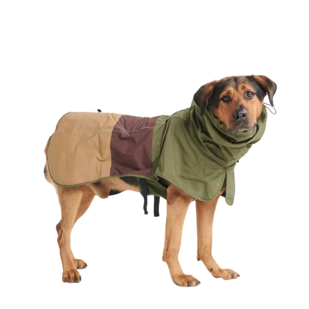 Spark Paws - Impermeabile per cani con cappuccio, giacca antipioggia per cani di taglia piccola, media e grande, riflettente e traspirante a copertura completa - Verde Marrone Tan, 4XL - immagine 1