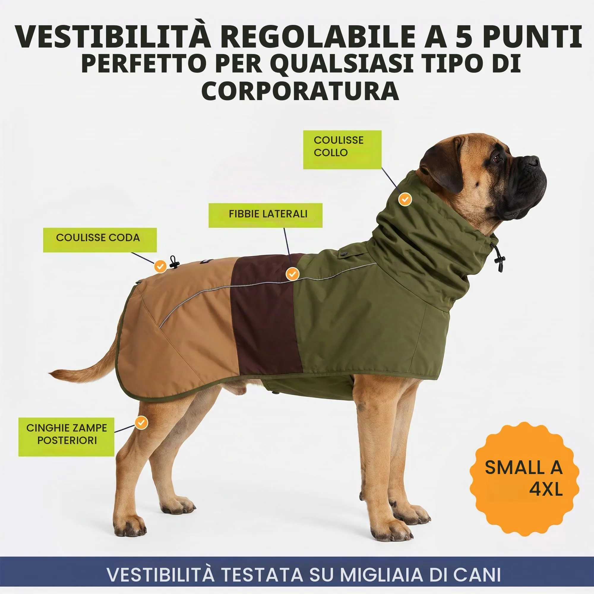Spark Paws Impermeabile per cani, impermeabile antivento, per cani di taglia piccola, media, grande, XL, riflettente e traspirante, copertura integrale - verde marrone chiaro, 2XL - immagine 4