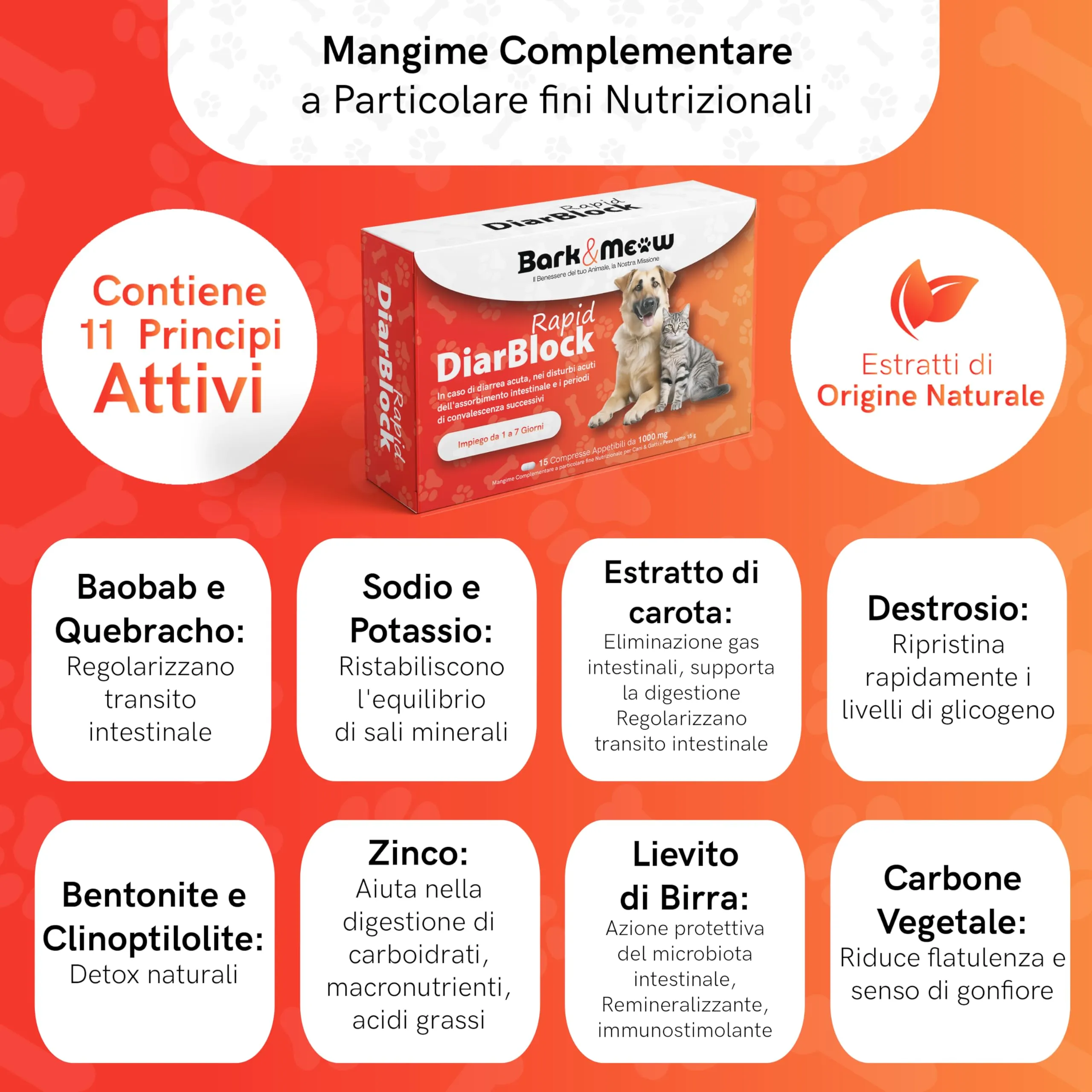 DiarBlock Rapid Antidiarroico ad azione immediata per cani e gatti. Efficace dalle prime somministrazioni. 15 compresse - immagine 3