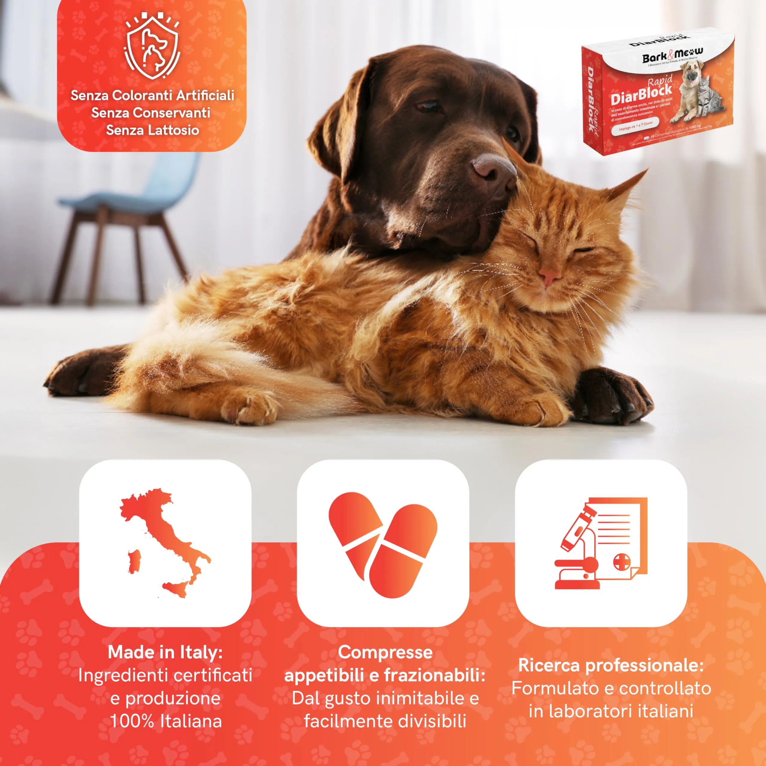 DiarBlock Rapid Antidiarroico ad azione immediata per cani e gatti. Efficace dalle prime somministrazioni. 15 compresse - immagine 6