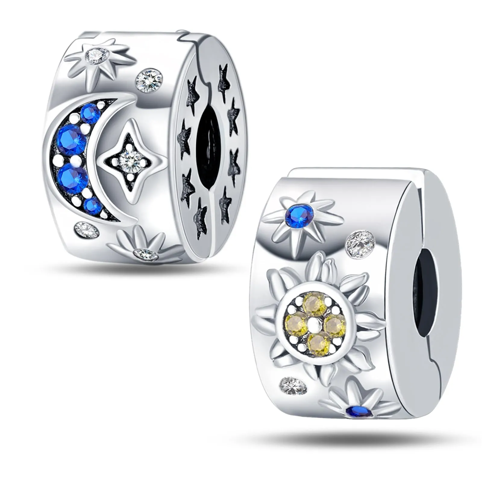 LNQOBU Clip/Stopper Charms per Bracciale Argento 925 Pave Cubic Zirconia Bead Stella Luna Farfalla Blu Gioielli Regalo per Donna - immagine 1