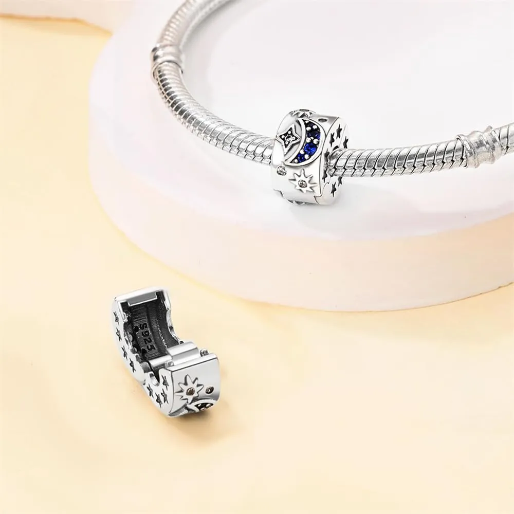 LNQOBU Clip/Stopper Charms per Bracciale Argento 925 Pave Cubic Zirconia Bead Stella Luna Farfalla Blu Gioielli Regalo per Donna - immagine 4