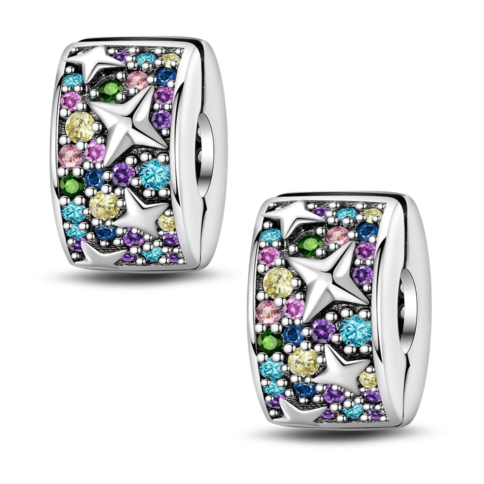 LNQOBU Clip/Stopper Charms per Bracciale Argento 925 Pave Cubic Zirconia Bead Stella Luna Farfalla Blu Gioielli Regalo per Donna - immagine 1