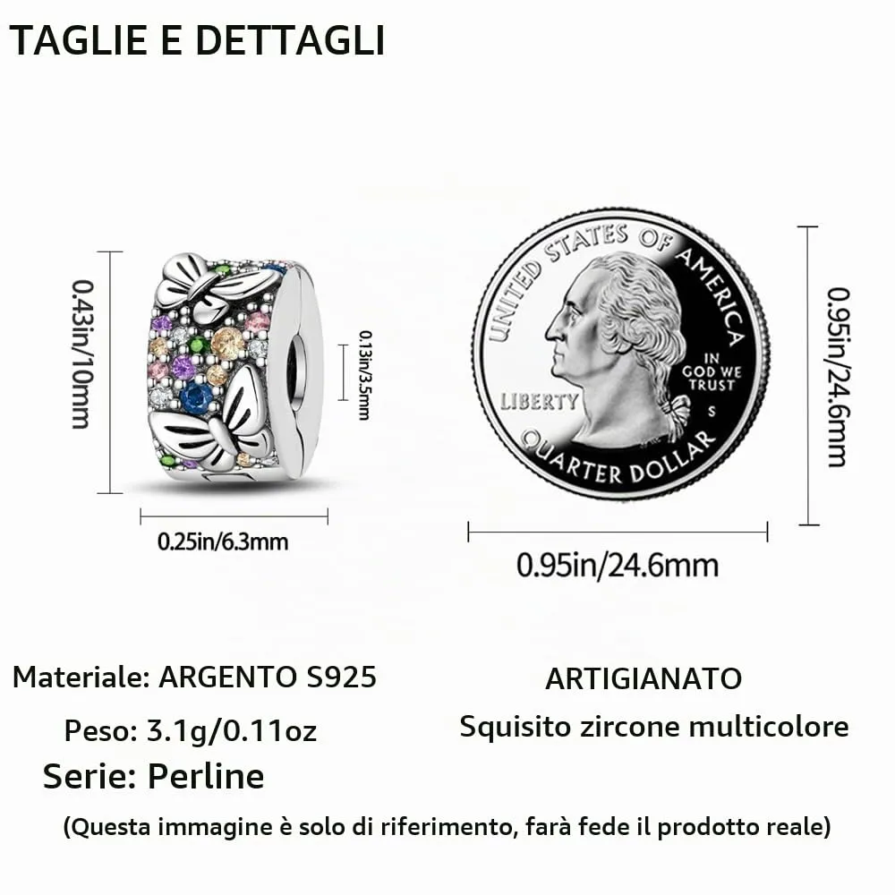 LNQOBU Clip/Stopper Charms per Bracciale Argento 925 Pave Cubic Zirconia Bead Stella Luna Farfalla Blu Gioielli Regalo per Donna - immagine 5