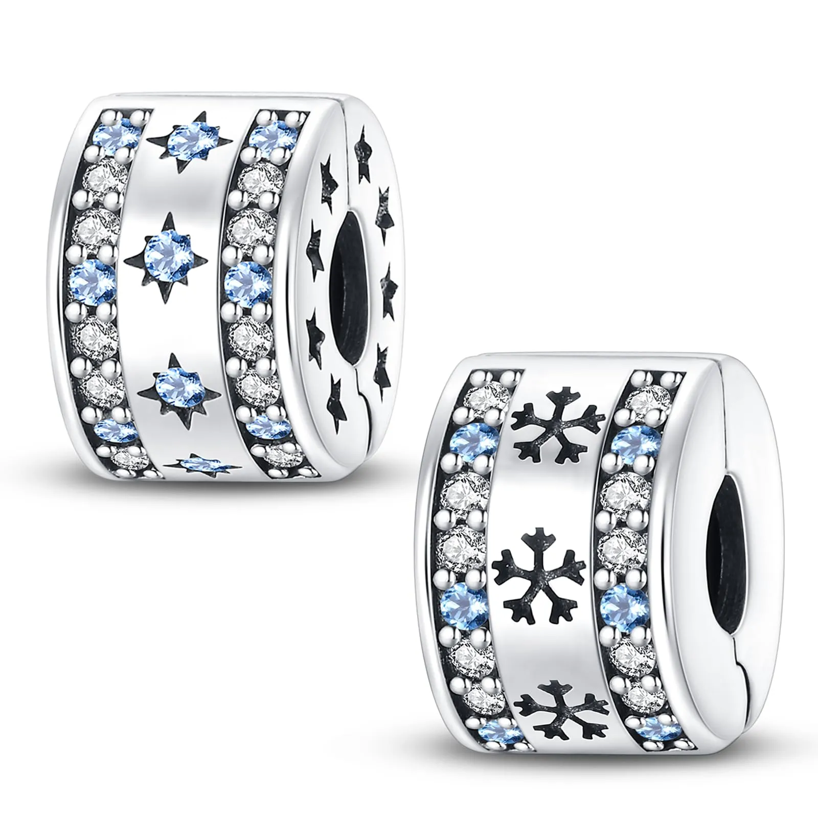 LNQOBU Clip/Stopper Charms per Bracciale Argento 925 Pave Cubic Zirconia Bead Stella Luna Farfalla Blu Gioielli Regalo per Donna - immagine 1