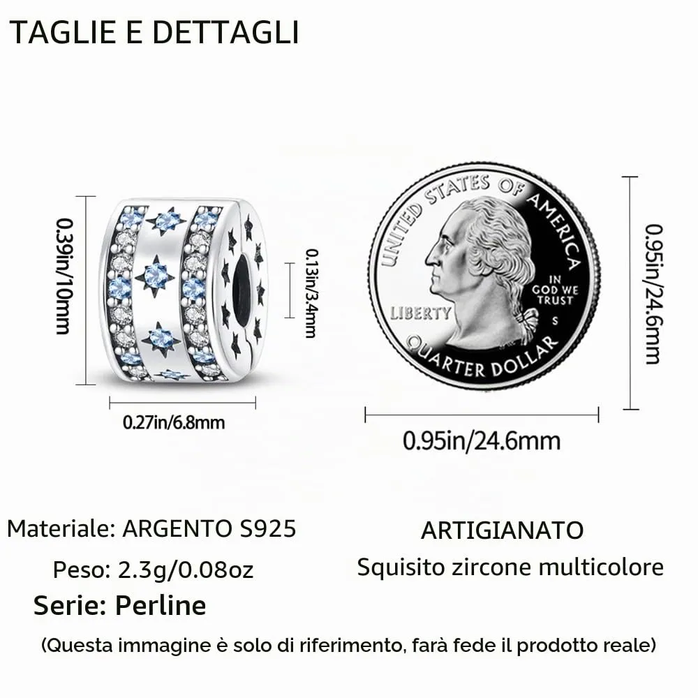 LNQOBU Clip/Stopper Charms per Bracciale Argento 925 Pave Cubic Zirconia Bead Stella Luna Farfalla Blu Gioielli Regalo per Donna - immagine 4