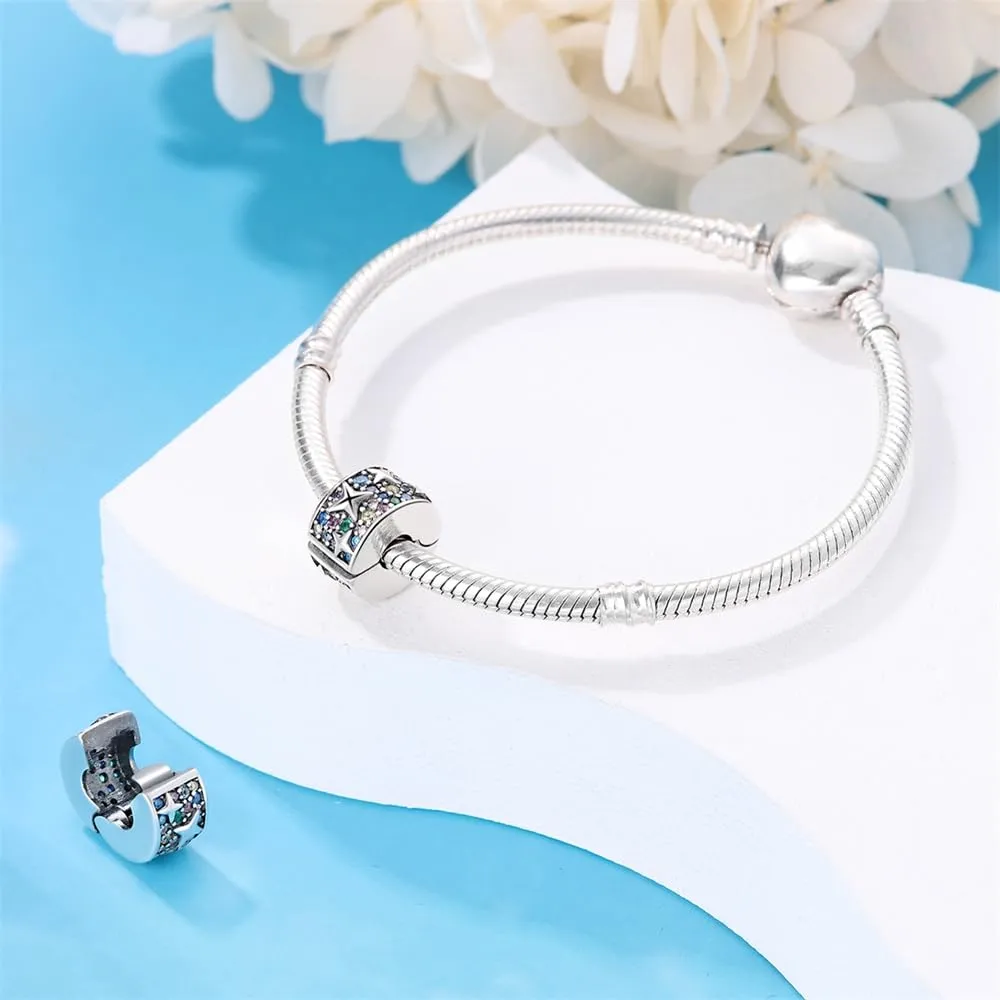 LNQOBU Clip/Stopper Charms per Bracciale Argento 925 Pave Cubic Zirconia Bead Stella Luna Farfalla Blu Gioielli Regalo per Donna - immagine 2