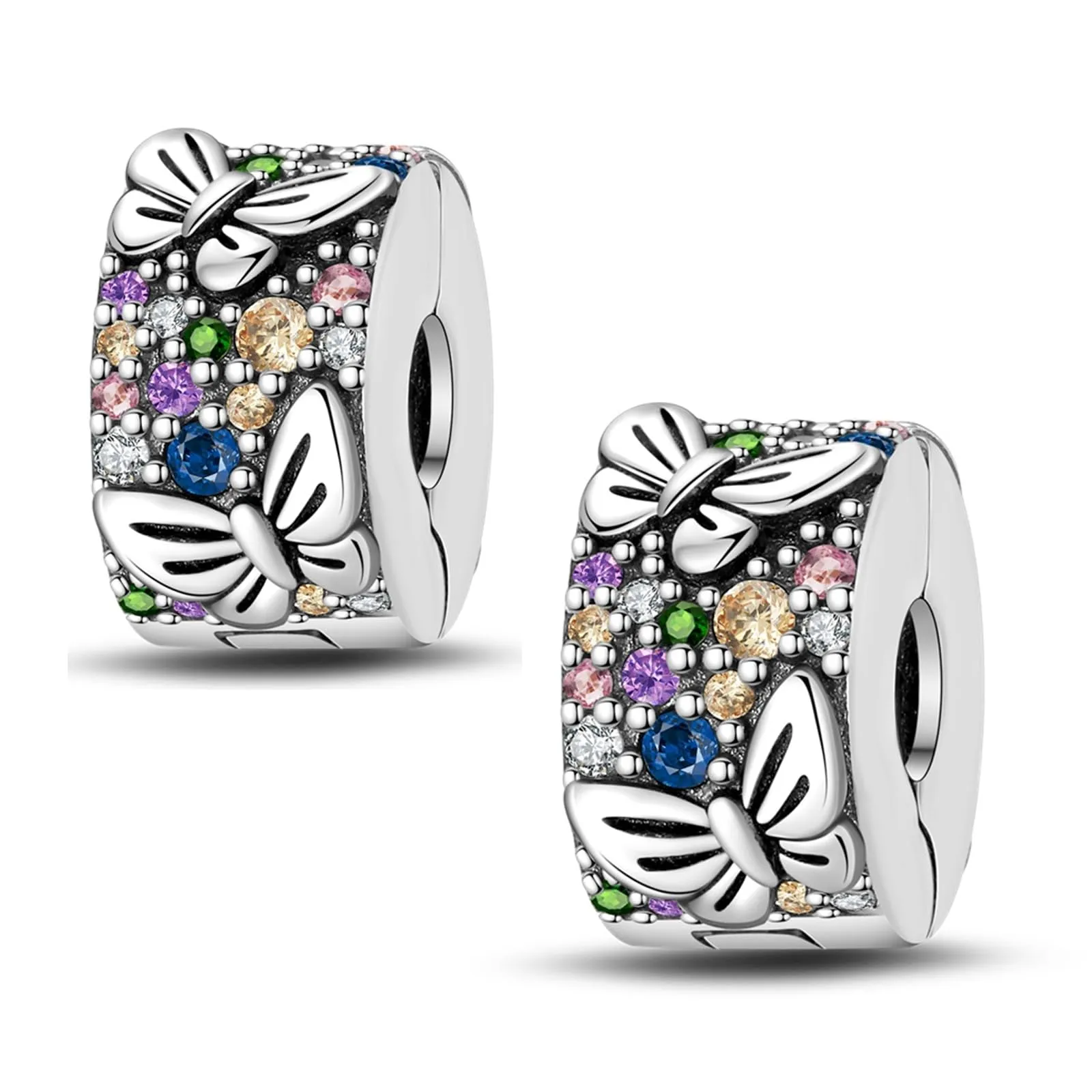 LNQOBU Clip/Stopper Charms per Bracciale Argento 925 Pave Cubic Zirconia Bead Stella Luna Farfalla Blu Gioielli Regalo per Donna - immagine 1