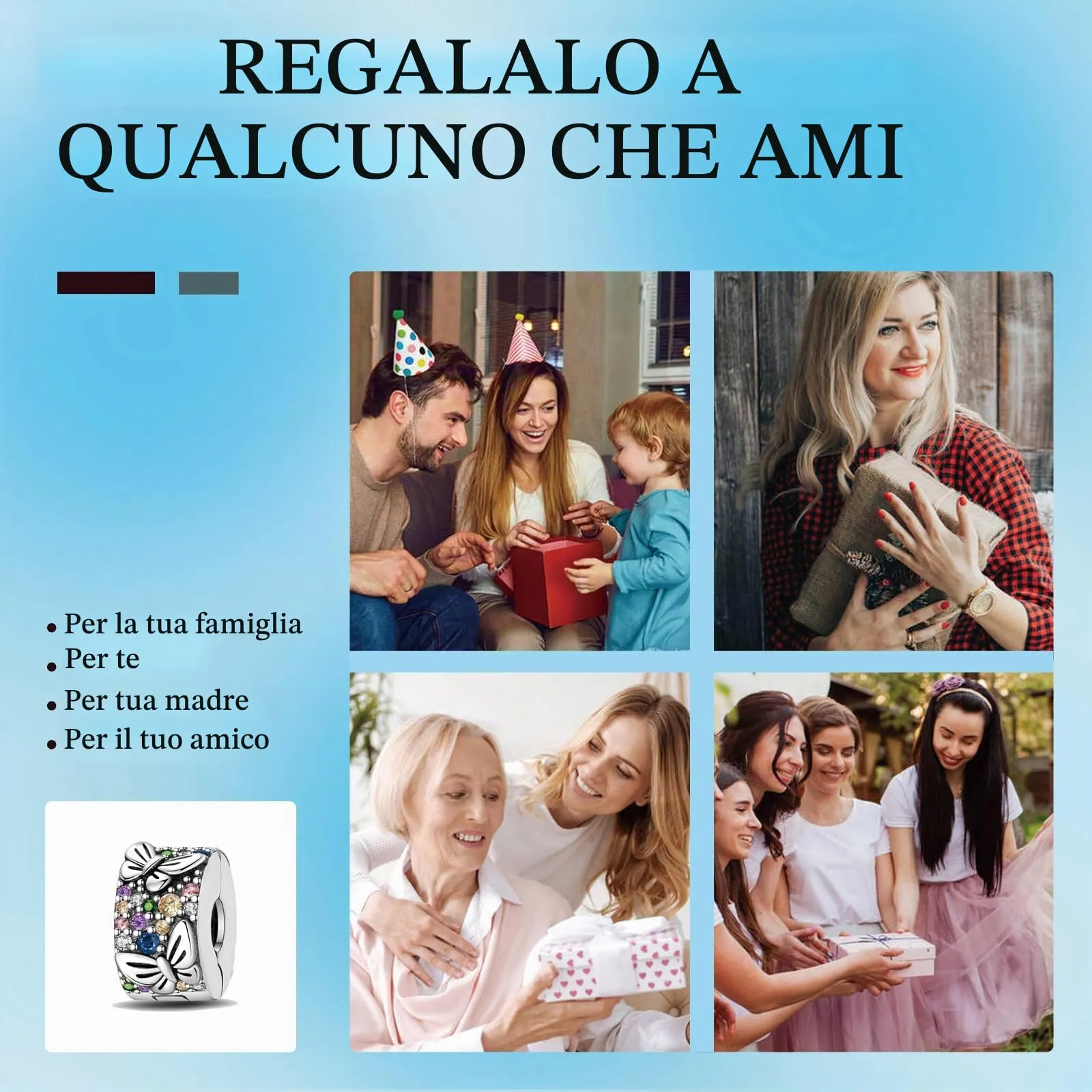 LNQOBU Clip/Stopper Charms per Bracciale Argento 925 Pave Cubic Zirconia Bead Stella Luna Farfalla Blu Gioielli Regalo per Donna - immagine 6