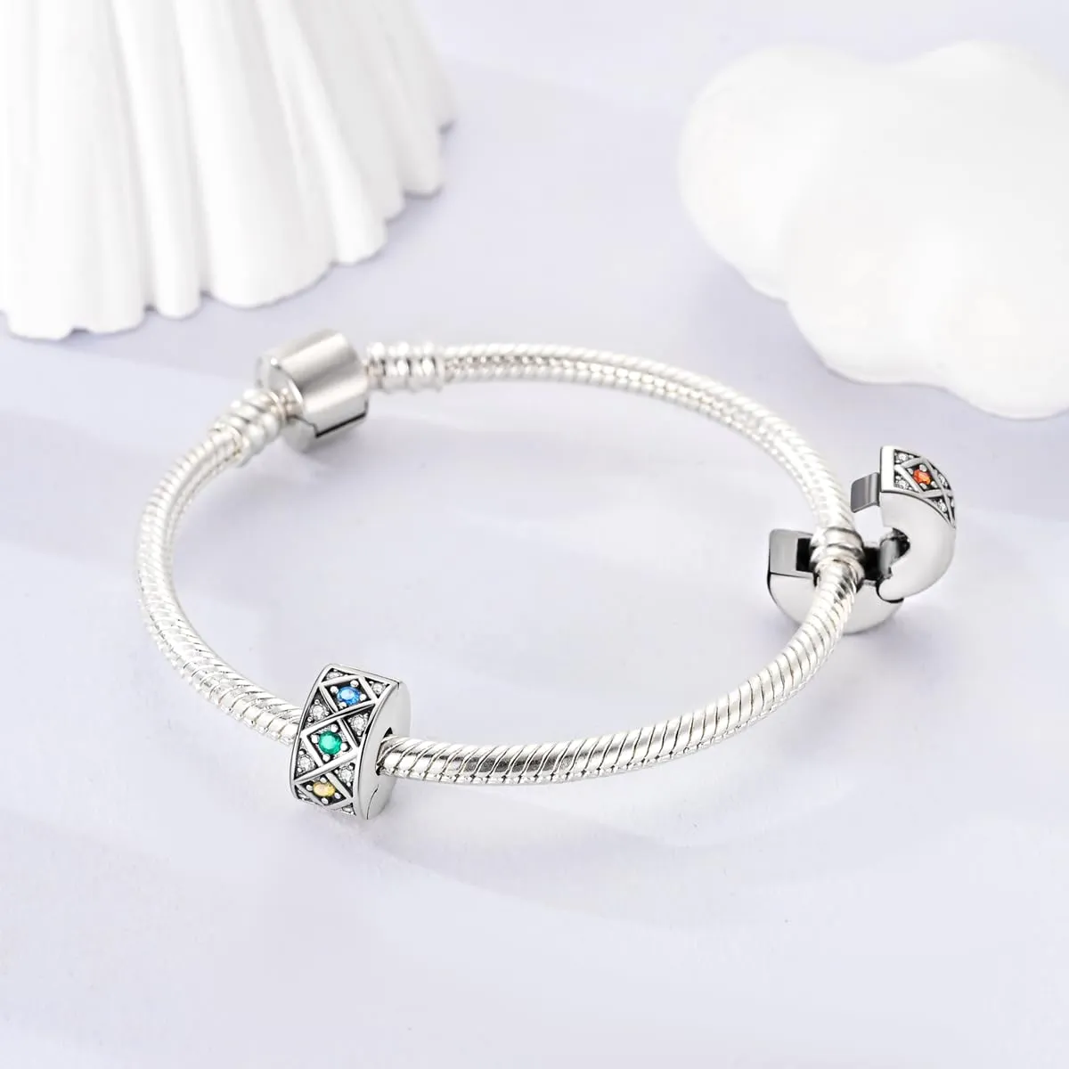 LNQOBU Clip/Stopper Charms per Bracciale Argento 925 Pave Cubic Zirconia Bead Stella Luna Farfalla Blu Gioielli Regalo per Donna - immagine 2