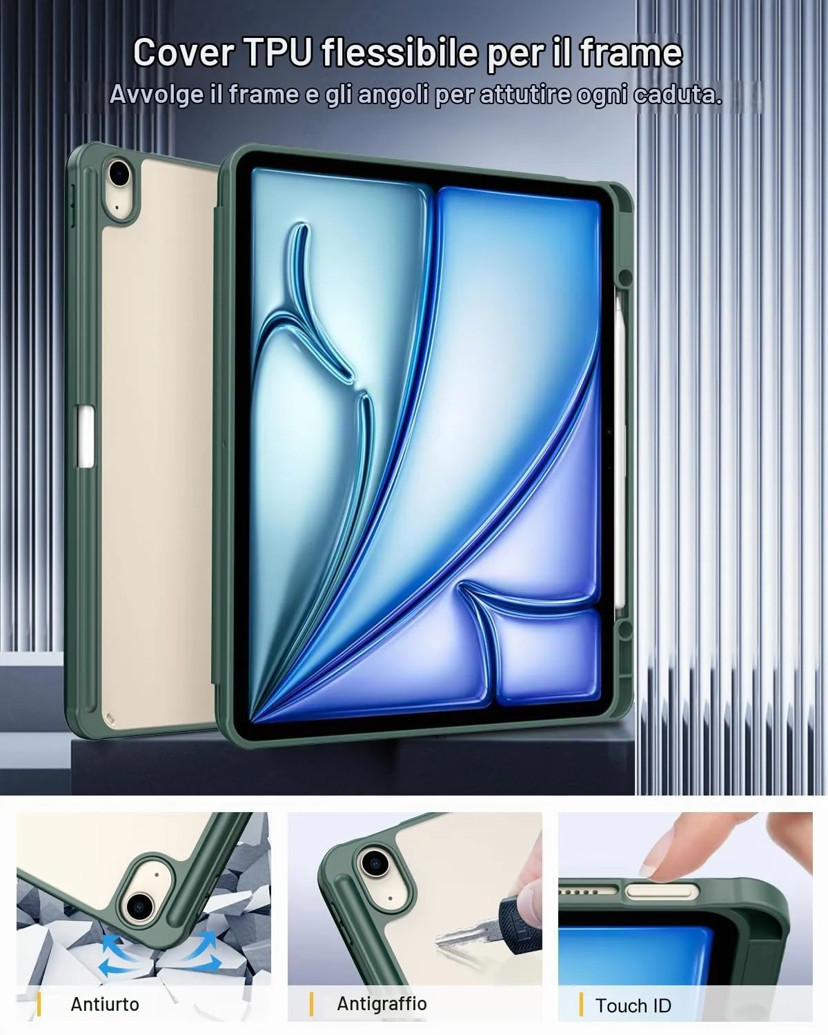 TiMOVO Cover per iPad Air 13 Pollici M4/M3/M2, Verde notte - immagine 3