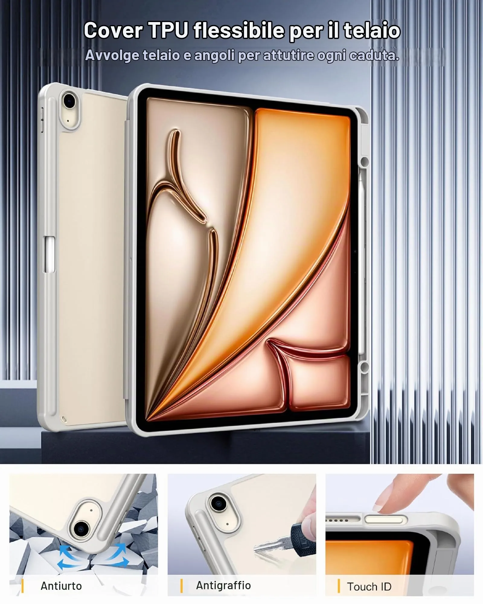 TiMOVO Cover per iPad Air 13 Pollici M4/M3/M2, Grigio Chiaro - immagine 3