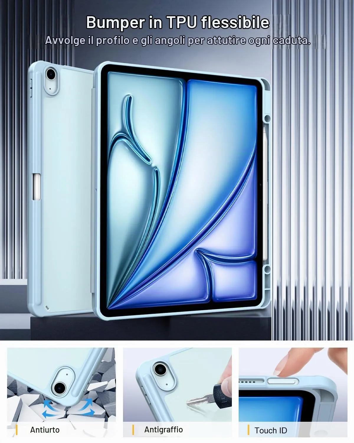 TiMOVO Cover per iPad Air 13 Pollici M4/M3/M2, Cielo Blu - immagine 3