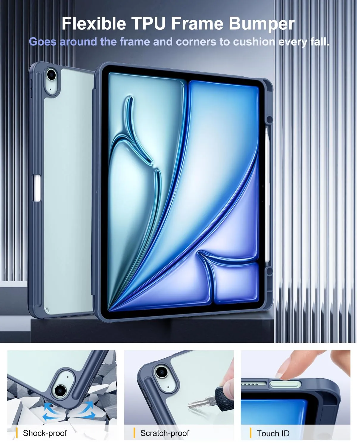 TiMOVO Cover per iPad Air 13 Pollici M4/M3/M2, Blu Marino - immagine 3
