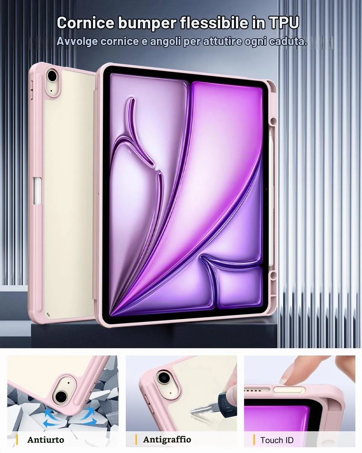TiMOVO Cover per iPad Air 13 Pollici M4/M3/M2,Rosa Trasparente - immagine 3