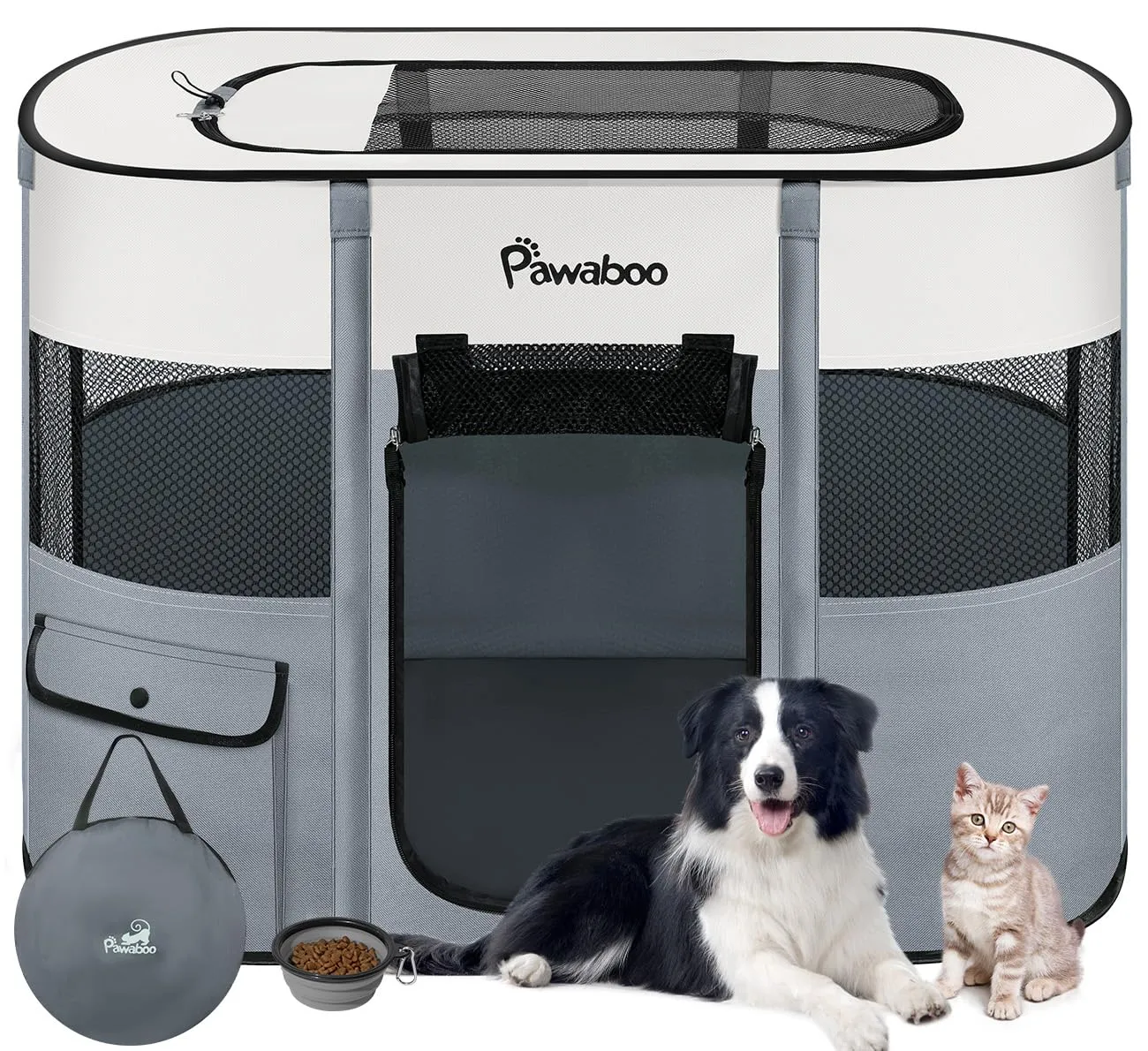 Pawaboo Recinto Portatile per Cani in Tessuto Oxford 600D, Grigio - immagine 1