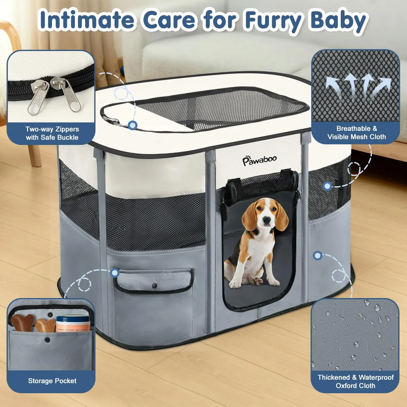 Pawaboo Recinto Portatile per Cani in Tessuto Oxford 600D, Grigio - immagine 3