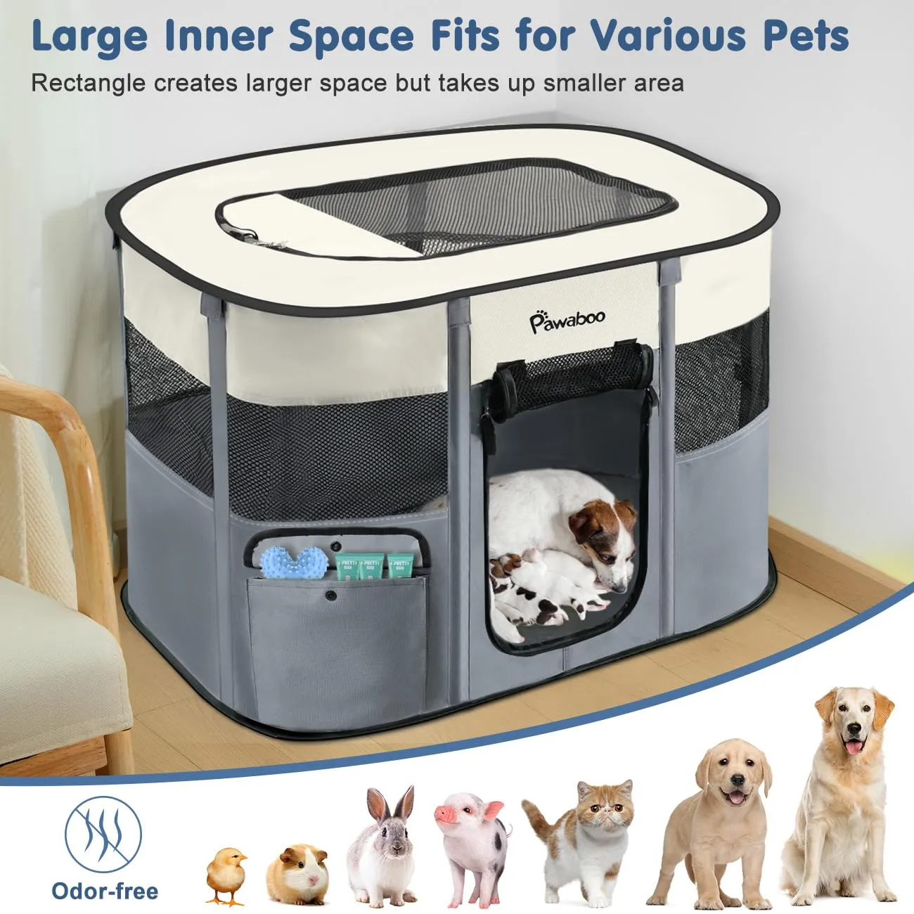 Pawaboo Recinto Portatile per Cani in Tessuto Oxford 600D, Grigio - immagine 4