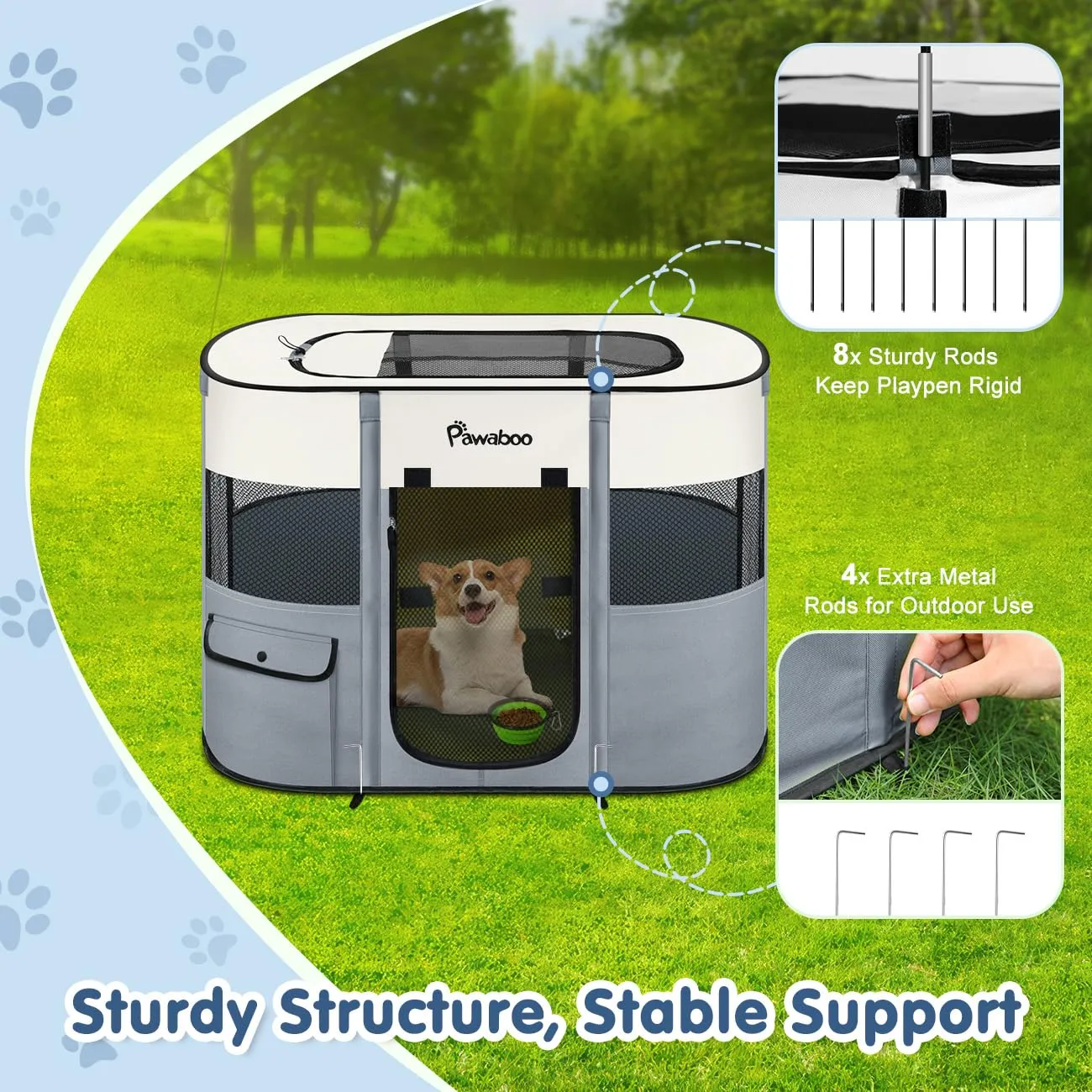 Pawaboo Recinto Portatile per Cani in Tessuto Oxford 600D, Grigio - immagine 5